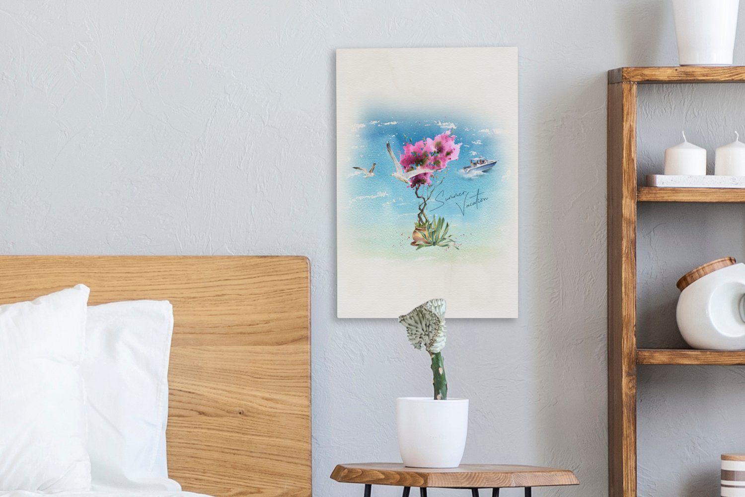 Leinwandbild (1 - Leinwandbild - Boot fertig Zackenaufhänger, Blume inkl. OneMillionCanvasses® Aquarell, St), 20x30 cm bespannt Gemälde,