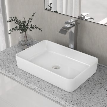 DeerValley Waschbecken Weißes Rechteckiges Keramik-Aufsatzwaschbecken, Modernes luxuriöses rechteckiges Design, Einfache Installation
