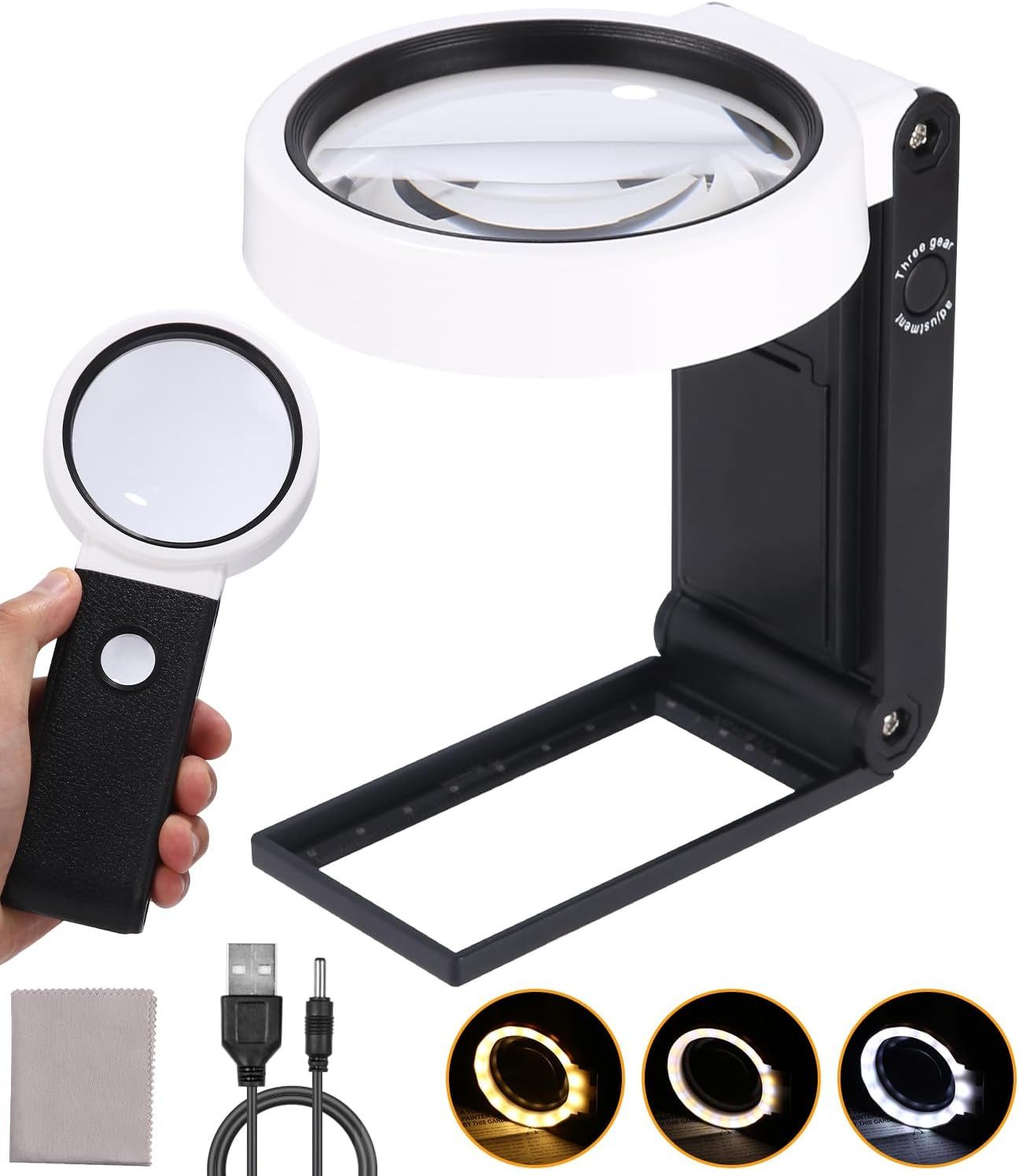 SinLaw Handlupe 25 x LED-Leuchtlupe, faltbare Leselupe mit 18 LED-Licht, 3 Modi, 1-tlg., Dimmbar