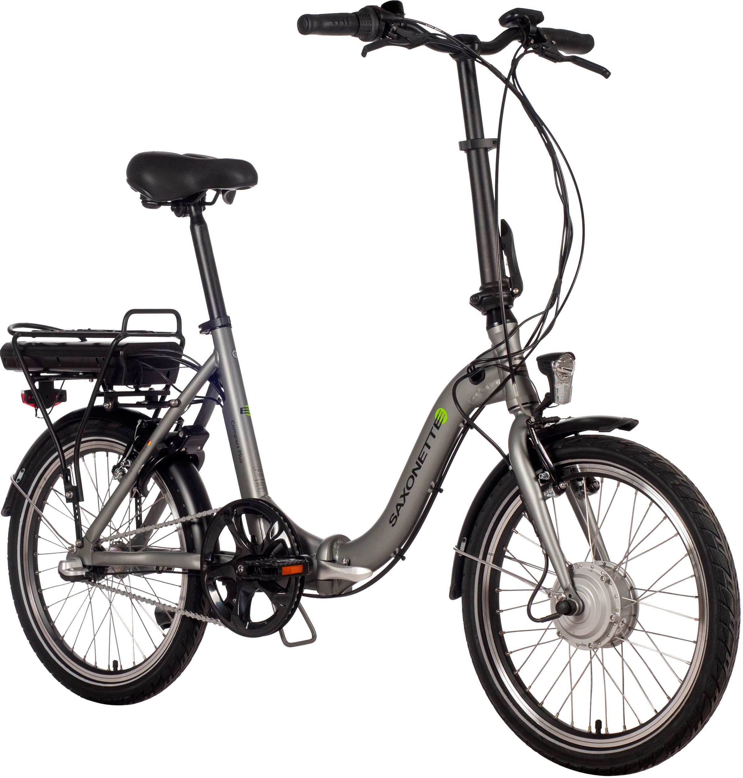SAXONETTE E-Bike Compact Plus Gang, Wh 2.0, Frontmotor, 3 281 Akku-Ladegerät) Nabenschaltung, Akku, (mit