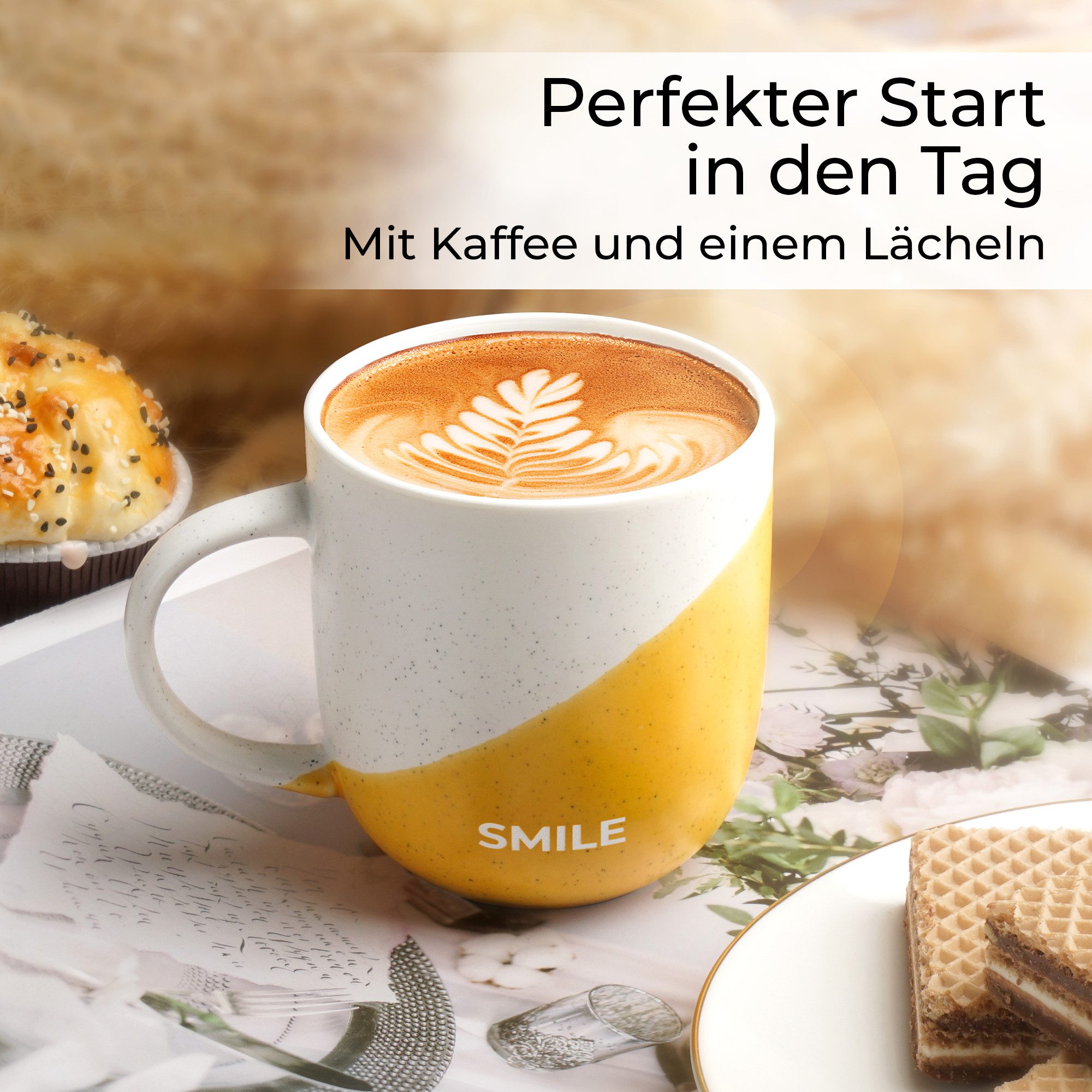 MiaMio Tasse Kaffeetassen Set 4er x 300 ml/Geschenk Kaffee Becher mit Sprüchen