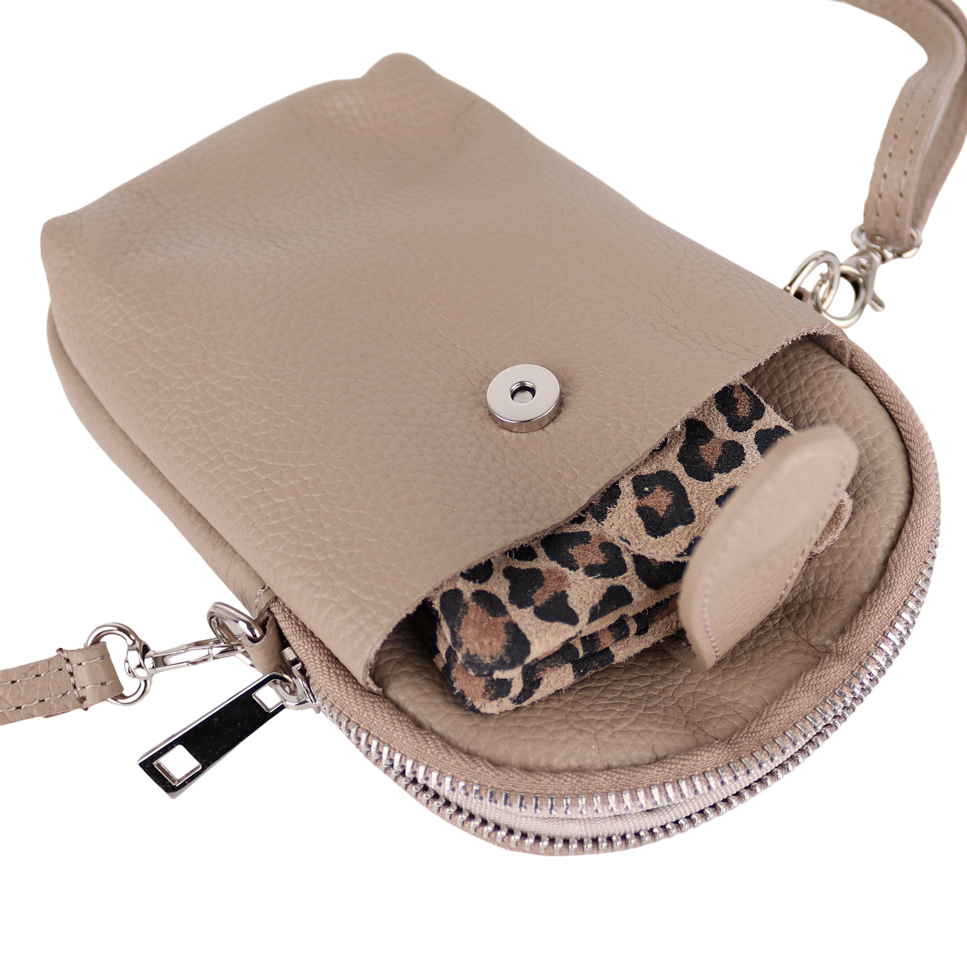 MIRROSI Handytasche Damen Kleine Umhängetasche aus Echtleder Made in Itlay (ca. 14x21x3cm), Mini Handytasche zum Umhängen, Handy Tasche – Bild 2 von 3