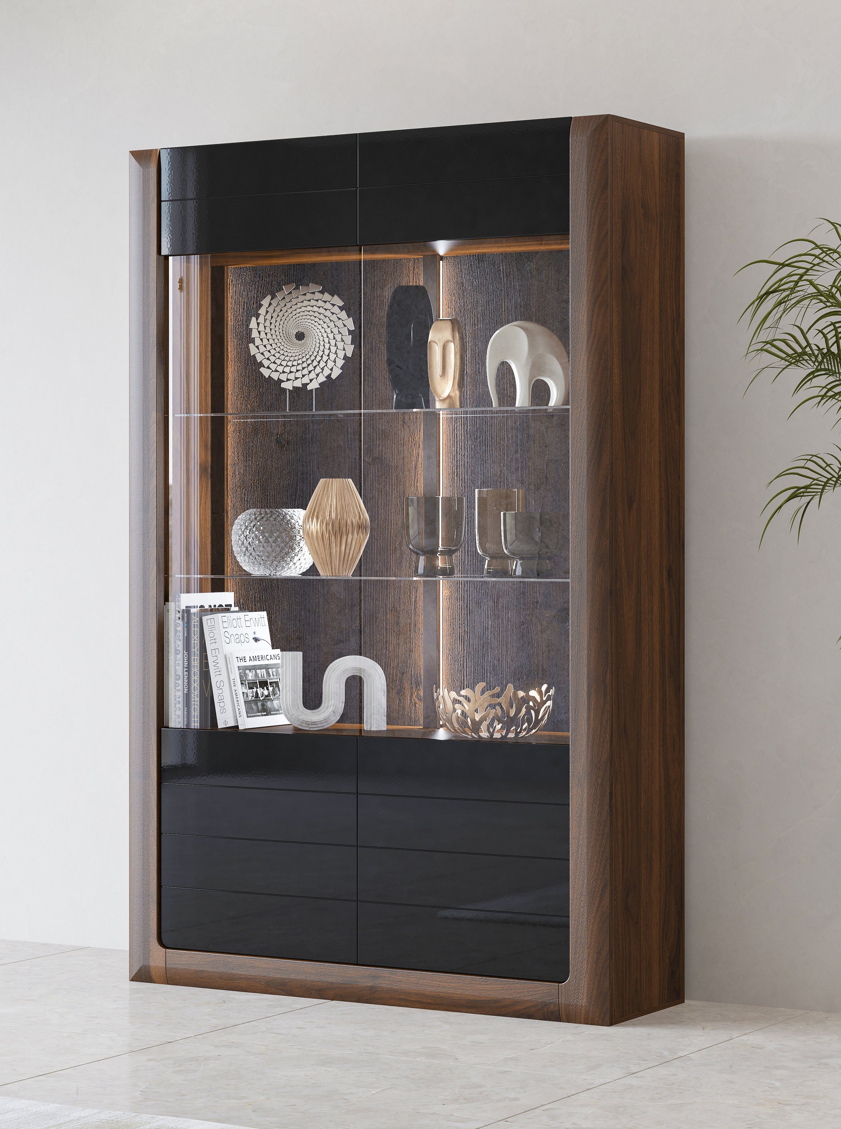 Leonique Vitrine Kasai wallnut columbia/schwarz hgl | wallnut columbia