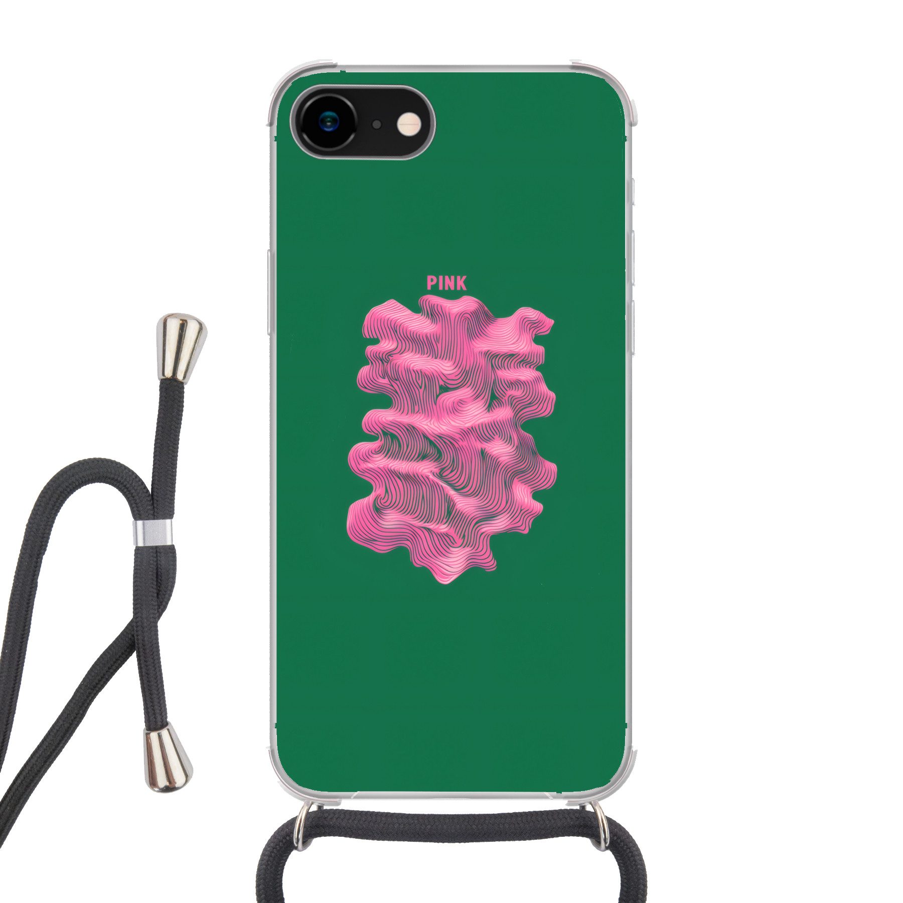 MuchoWow Handyhülle für Apple iPhone 8 Abstrakt - Rosa - Linien - Grün, Tragbare Handyhüllen mit Kette zum umhängen, Handykette Handyband