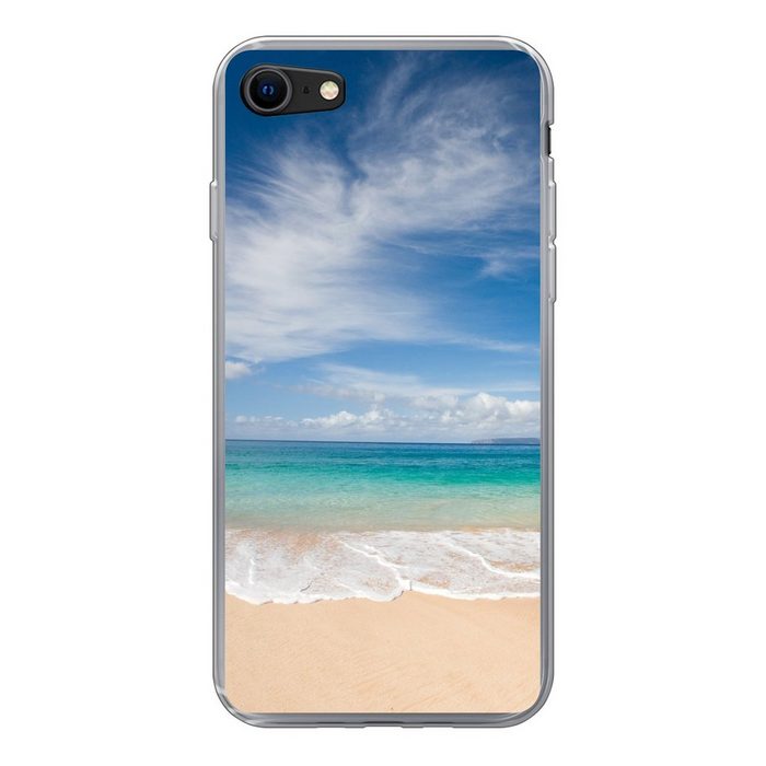 MuchoWow Handyhülle Ein tropischer Strand auf Hawaii an dem die Wellen an Land gespült Handyhülle Apple iPhone 8 Smartphone-Bumper Print Handy Schutzhülle