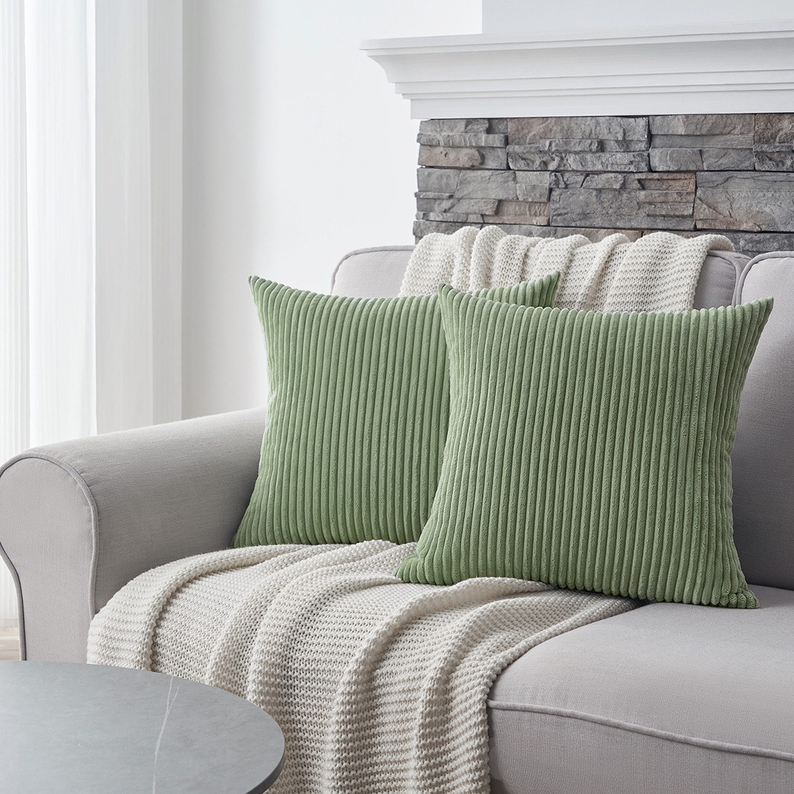 Topfinel Kissenbezug gestreiftes Muster,2er Set Kissenhülle Dekokissen Kissenbezug, Kordsamt 35x35 Sofakissen Couchkissen Zierkissenbezug Dekokissen – Bild 4 von 5