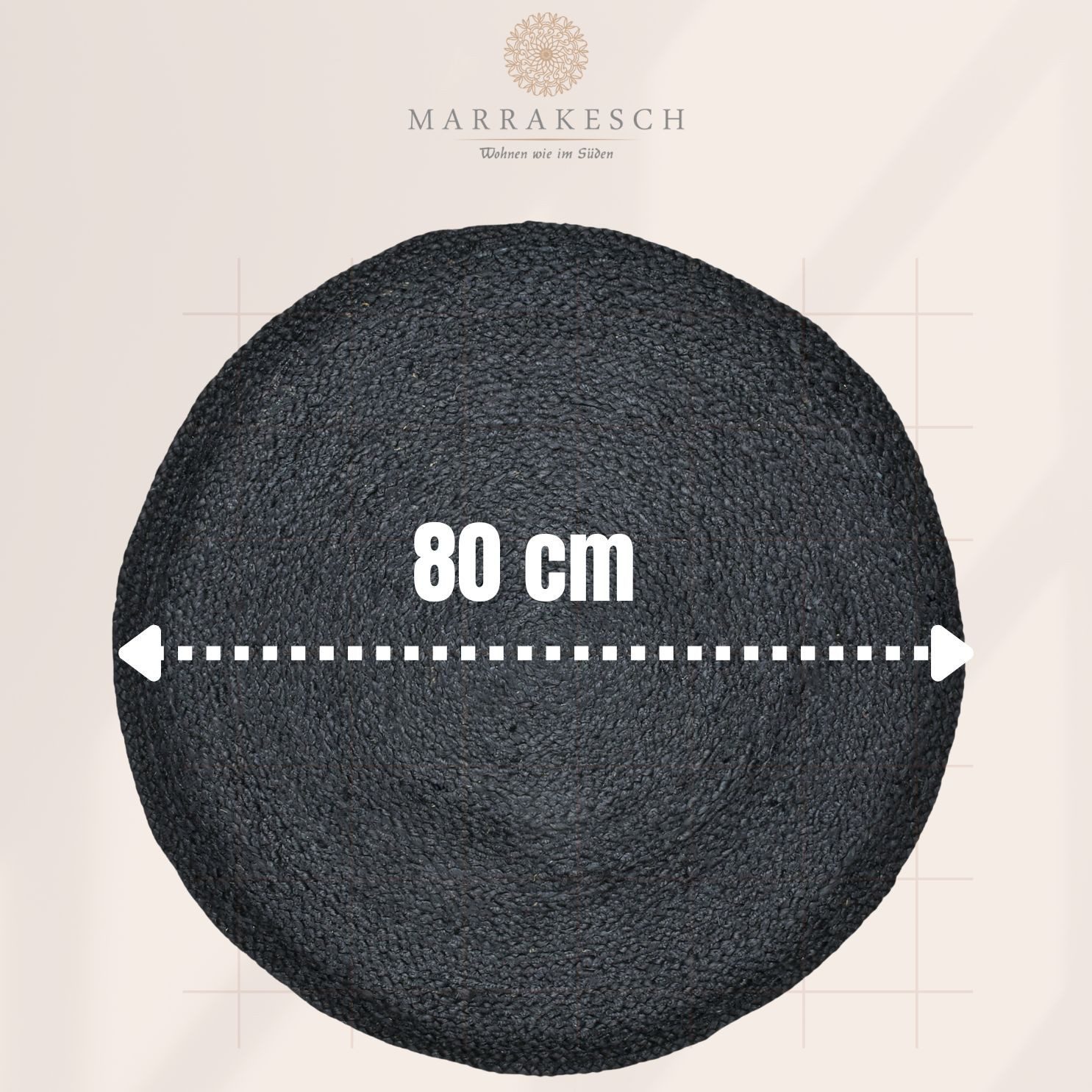 Marrakesch Orient & Mediterran Interior Teppich Teppich Abrila aus Jute gefertigt im modernen Design, in Schwarz 80 cm, Höhe: 10 mm, Handarbeit – Bild 3 von 5