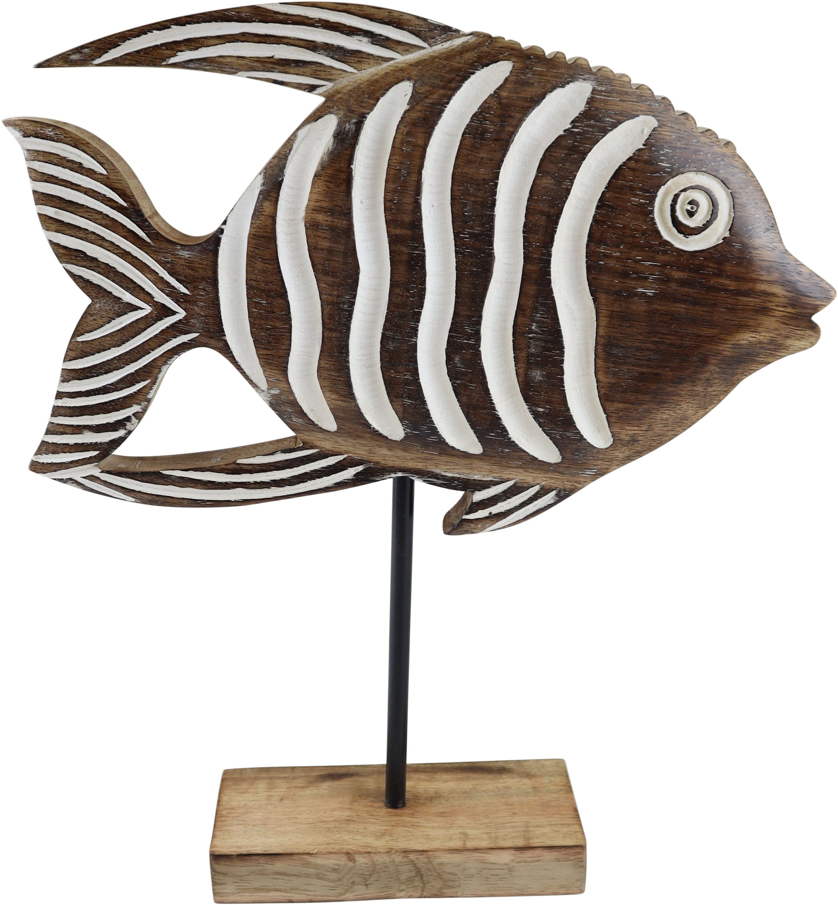 AM Design Dekofigur Fisch aus Mangoholz und Metall, handgefertigte Osterdekoration