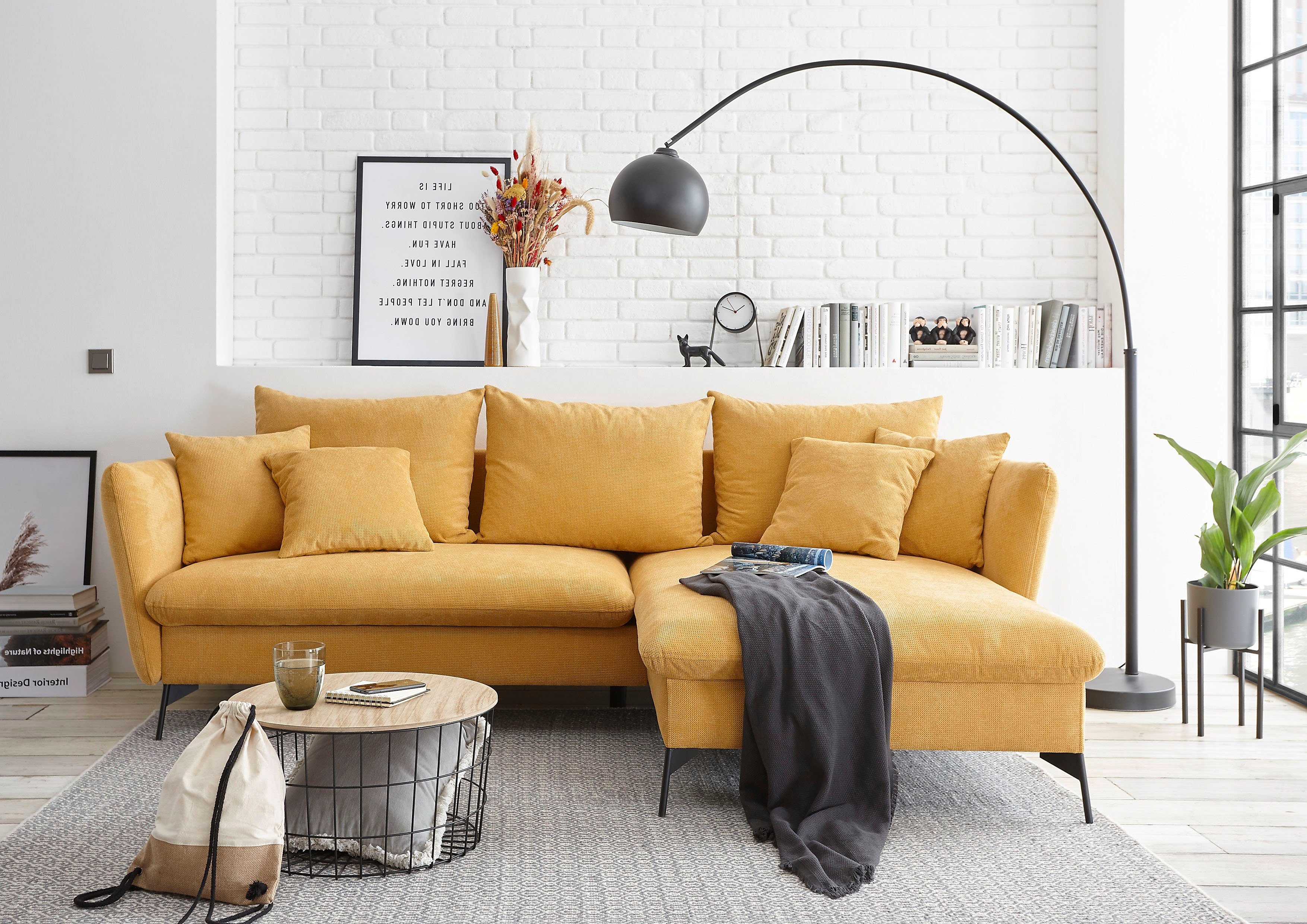 OTTO home Ecksofa LIVORNO,258 cm, L-Form, Schlaffunktion u. Bettkasten (139/224cm), Samt, Struktur, Webstoff