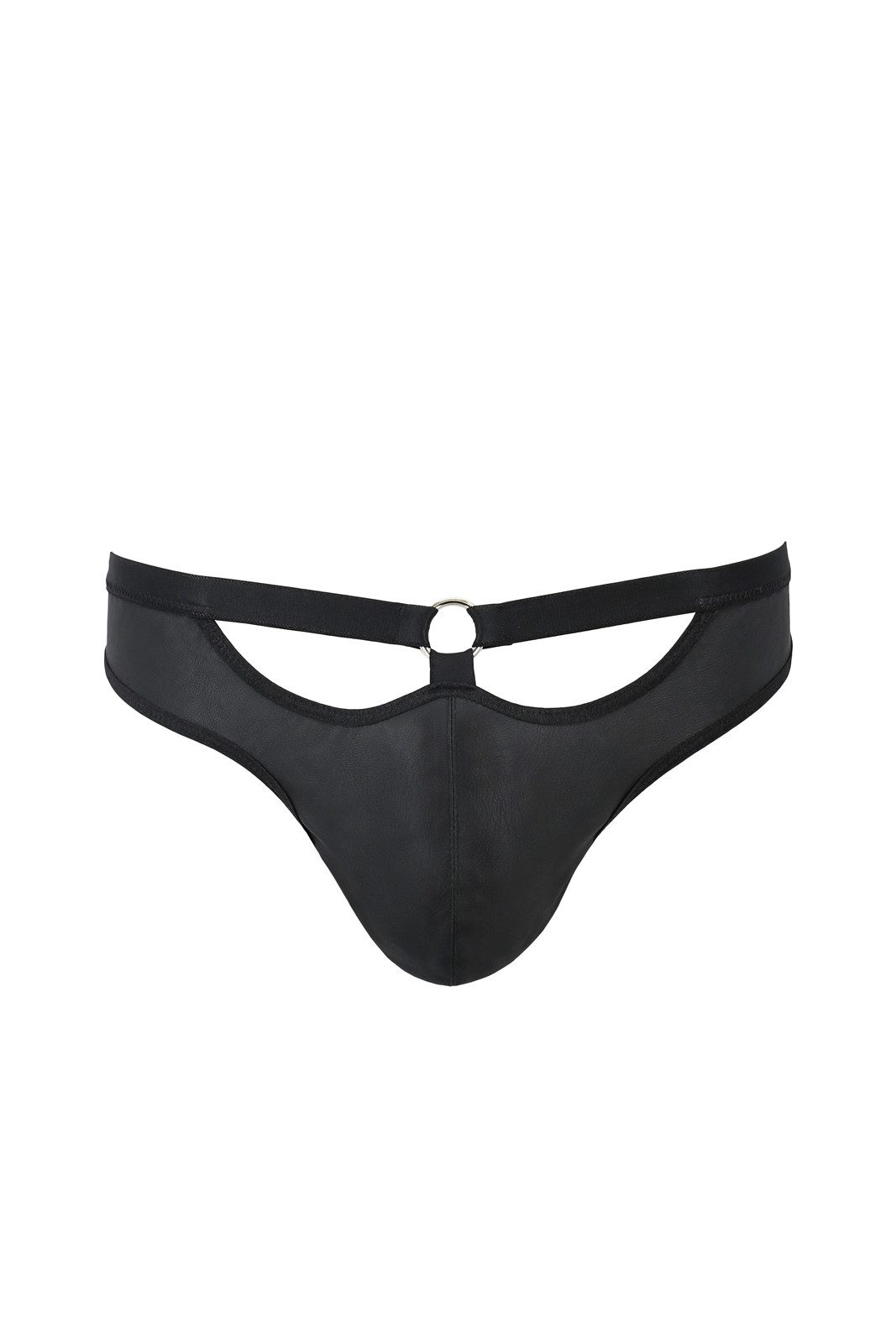 Passion Menswear Slip Schwarzer erotischer Herren Slip ouvert aus mattem Kunstleder mit Meta