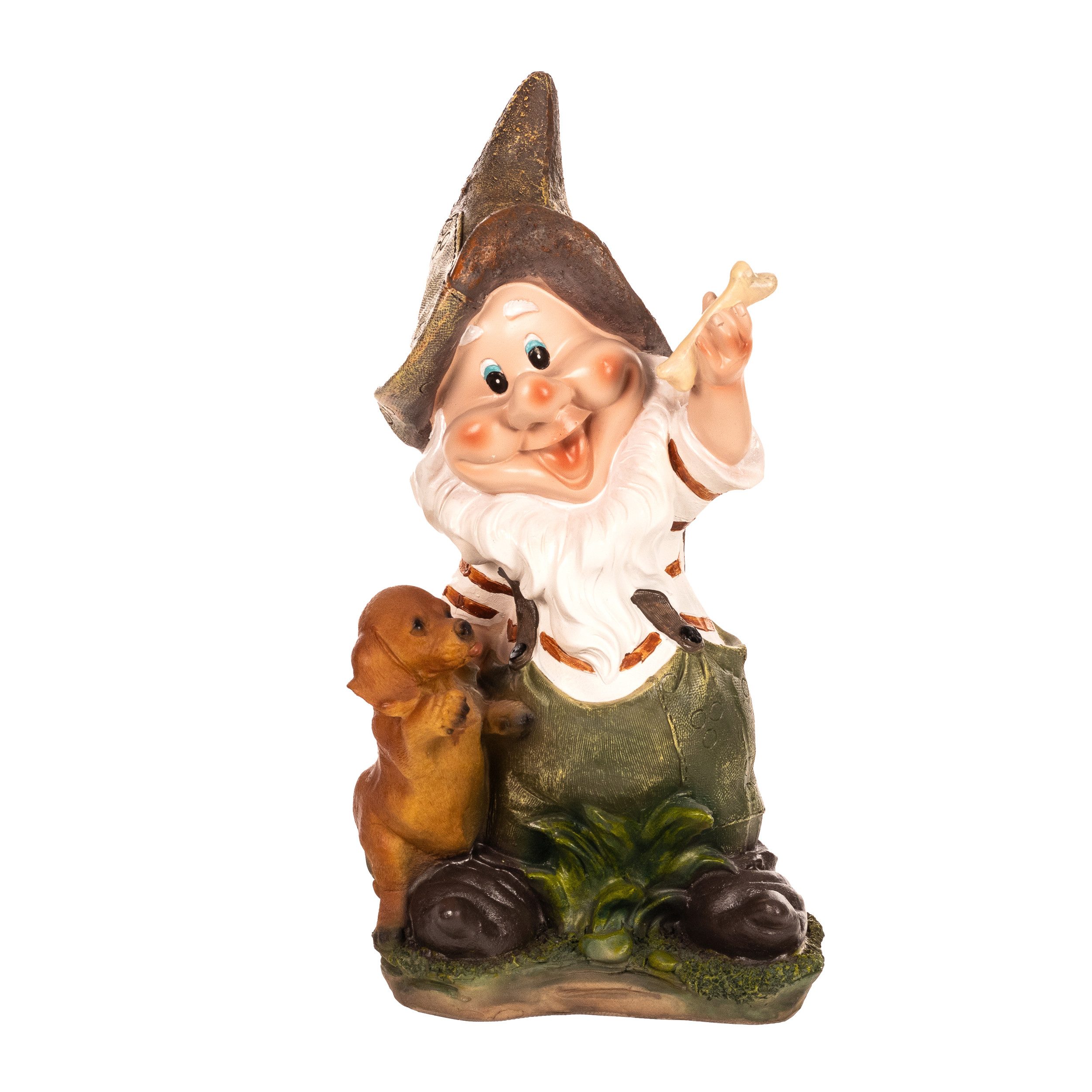 BIRENDY Dekofigur Großer Zwerg Gartenzwerg XL Gartenwichtel Hund Groß 41cm Gartenfigur