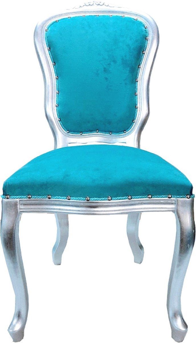 Esszimmerstühle Esszimmer Esstisch Silber in Türkis Made Padrino Glasplatte - Collection Italy Barock Set und - 6 1 Esszimmer-Set - / Casa Luxus Luxury mit