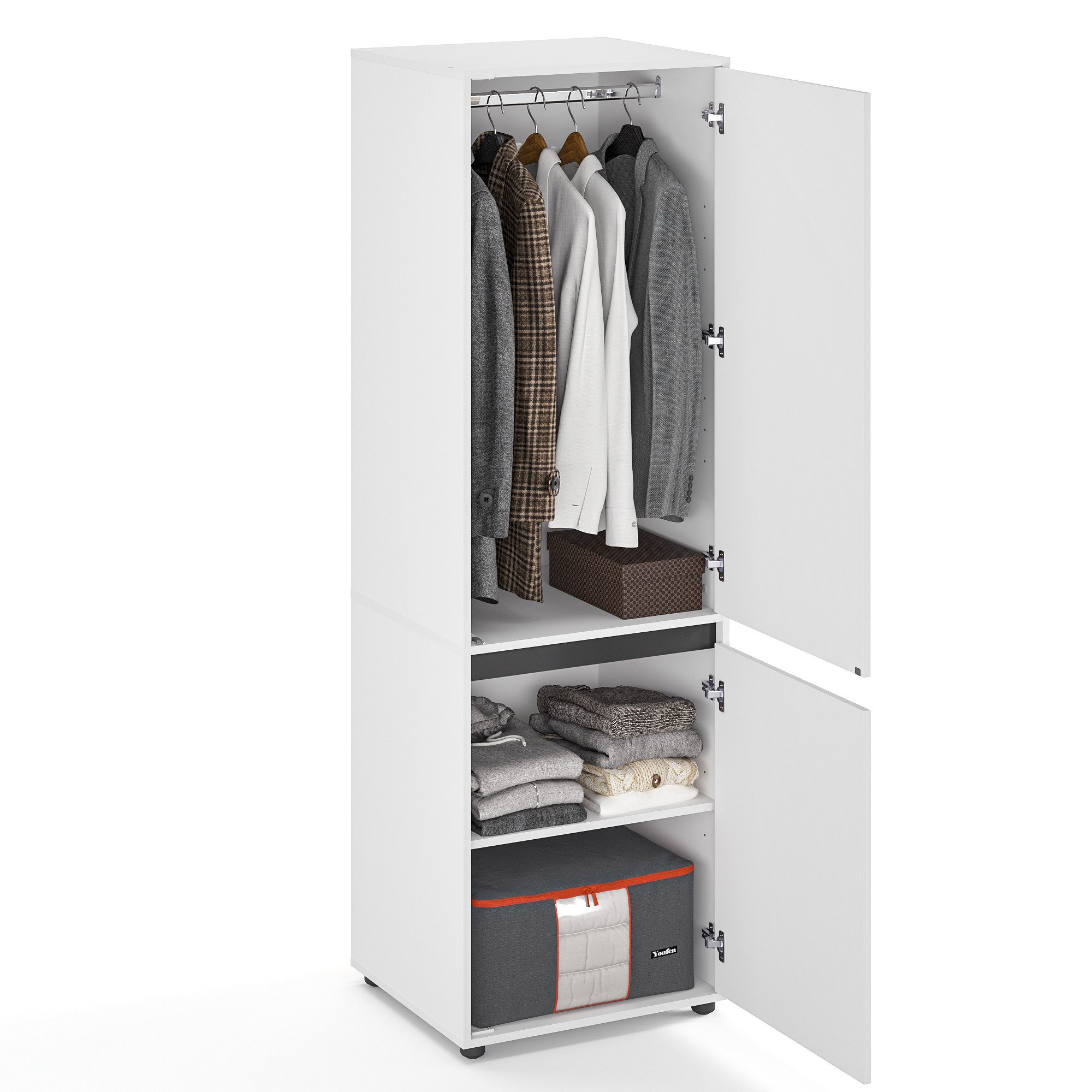 KOMTO Garderobenschrank CUBE 60-90 cm Mit Fächern Schubladen Kleiderschrank Schrank Mehrzweckschrank mit Türig & Schubladen Garderobenschrank Flur 192 cm