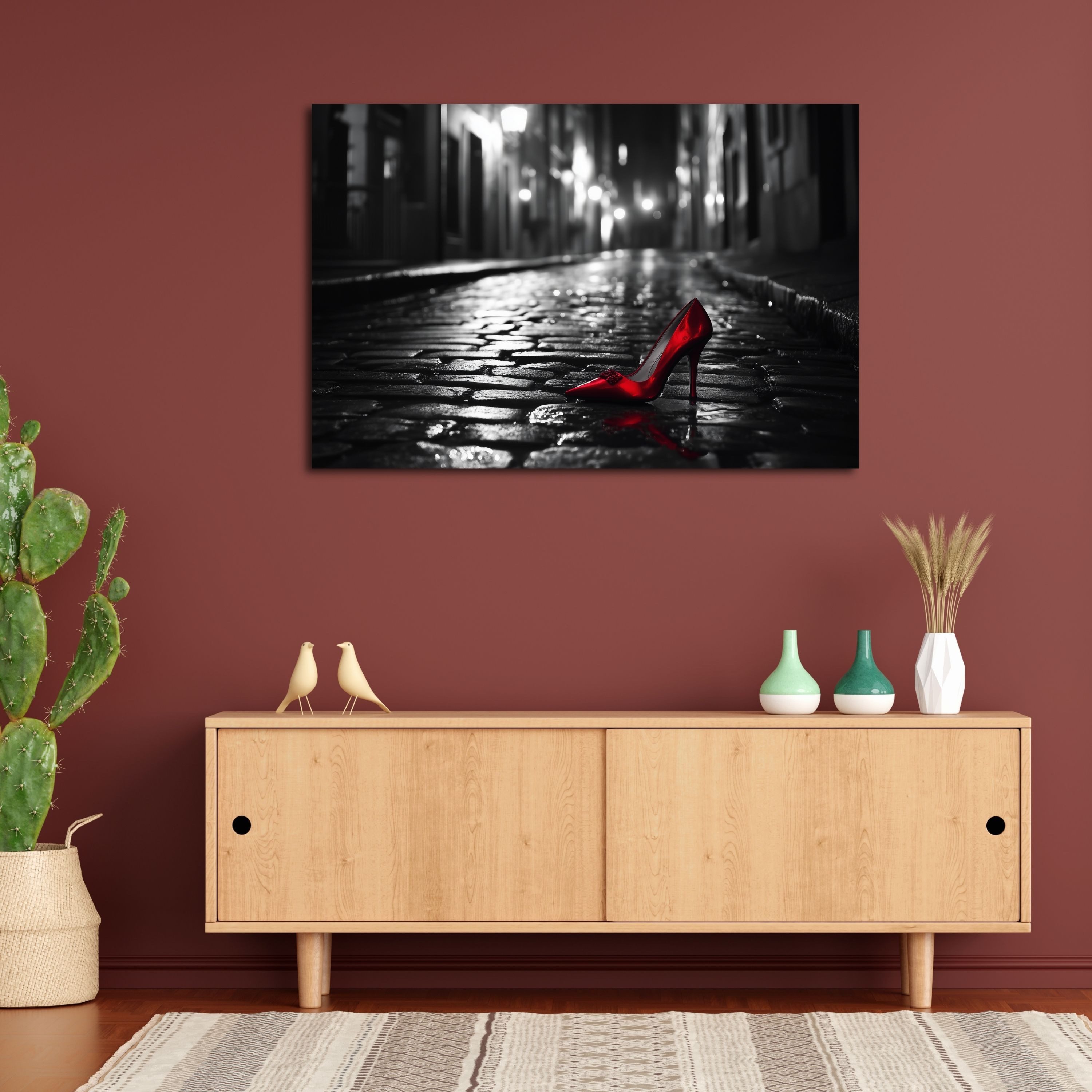 DARO Design Leinwandbild Modern Abstrakt Wandbilder XXL Wandbild Wand Deko Leinwand Bilder, (roter Pumps - Bild Groß Wohnzimmer Schlafzimmer Küche Esszimmer Einteilig Querformat Fotodruck Leinwände Wanddeko Abstrakte Kunst Boho), 30x20cm