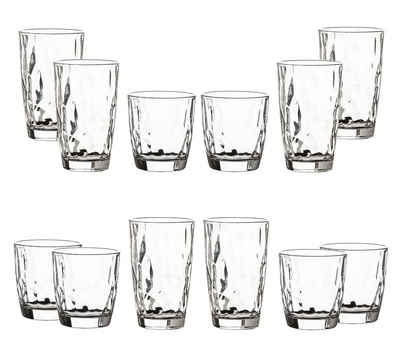 Bormioli Rocco Gläser-Set »12er Set Trinkgläser 6x 305 ml & 6x 470 ml − In Diamant−Optik − Spülmaschinenfest − Wassergläser«, Glas