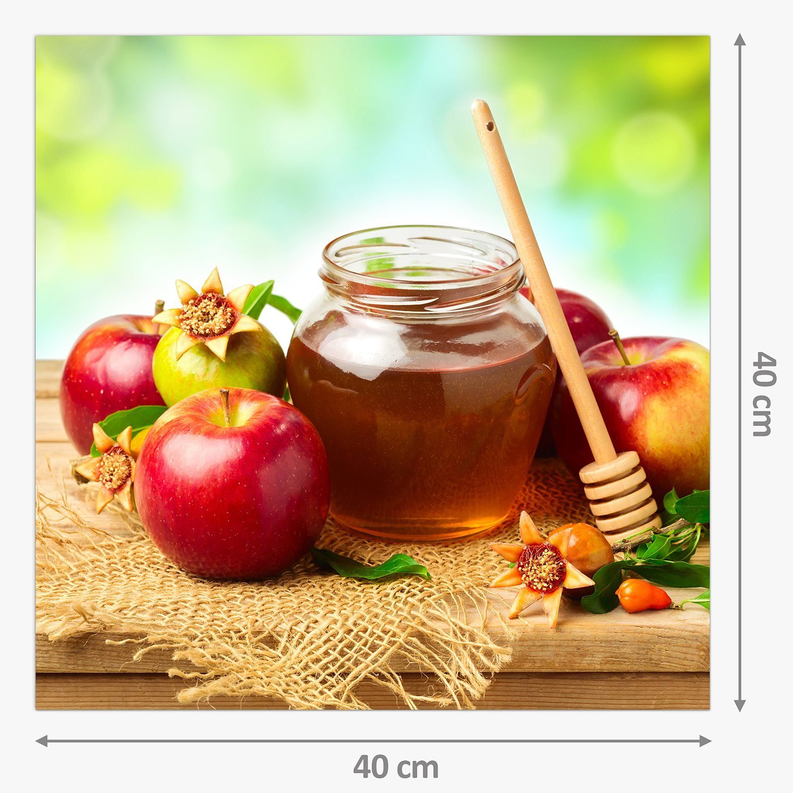 Primedeco Küchenrückwand Spritzschutz Glas Honig im Apfel Grünen und