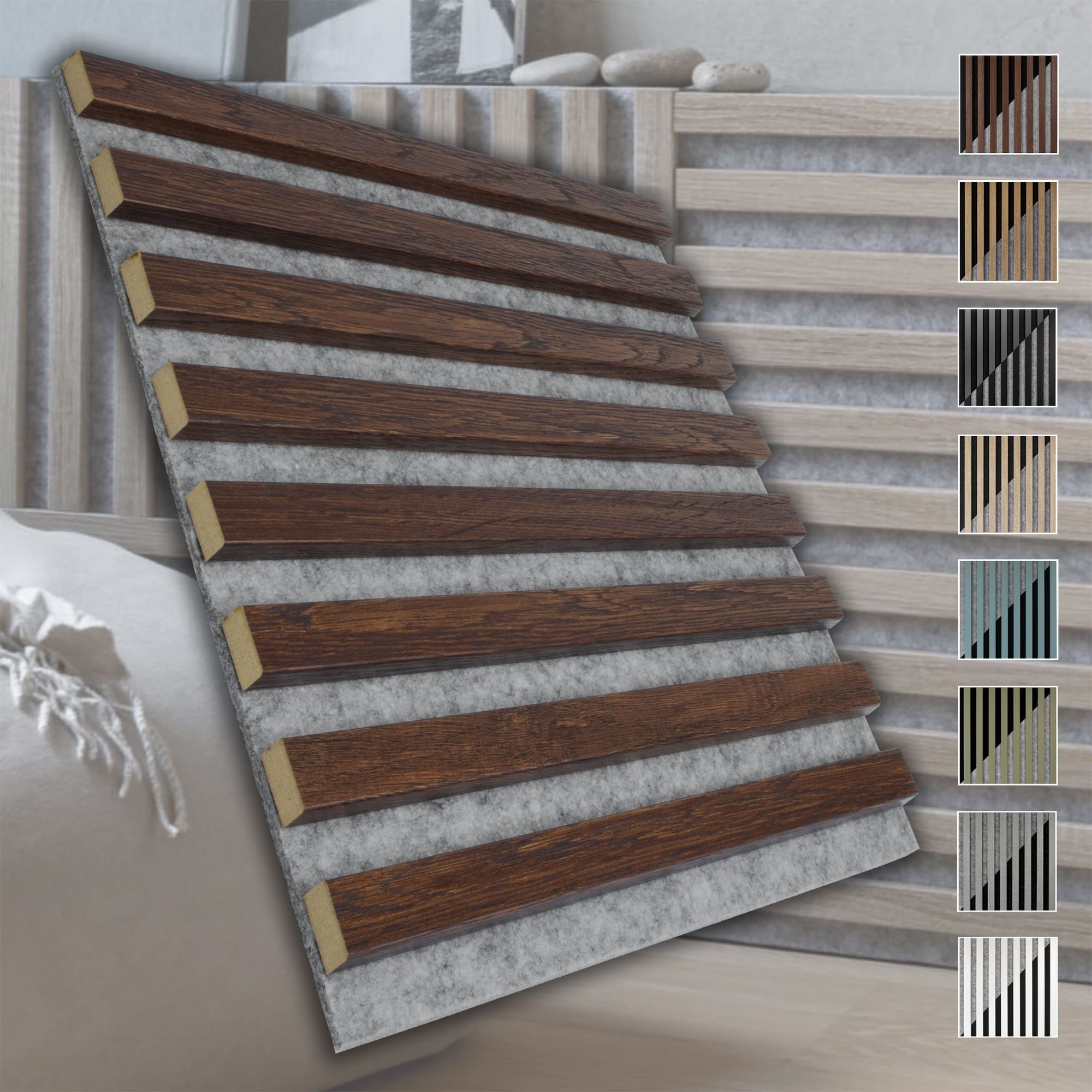 marbet design Wandpaneel, BxL: 40x40 cm, (Akustikpaneele Akustikquadrate 40x40cm Wandverkleidung Holz - (1 Paneel, grau - Eiche dunkel) Holzpaneele modern Holzwand schwarze Platte)