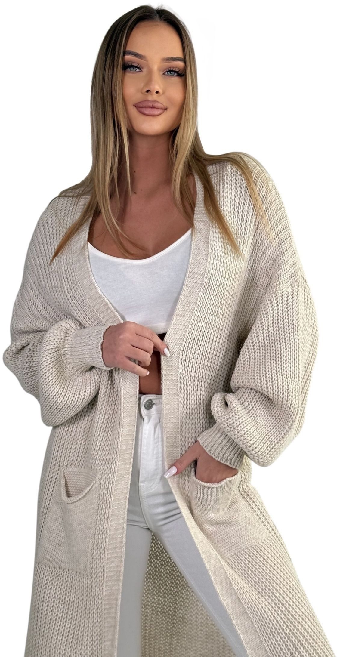 Mississhop Longstrickjacke Cardigan Longstrickjacke extra lange Strickjacke M. 384