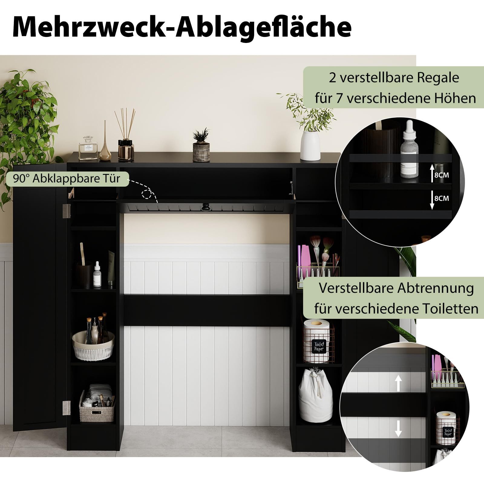 COSTWAY Wäscheschrank Holz, mit Toilettenpapierhalter