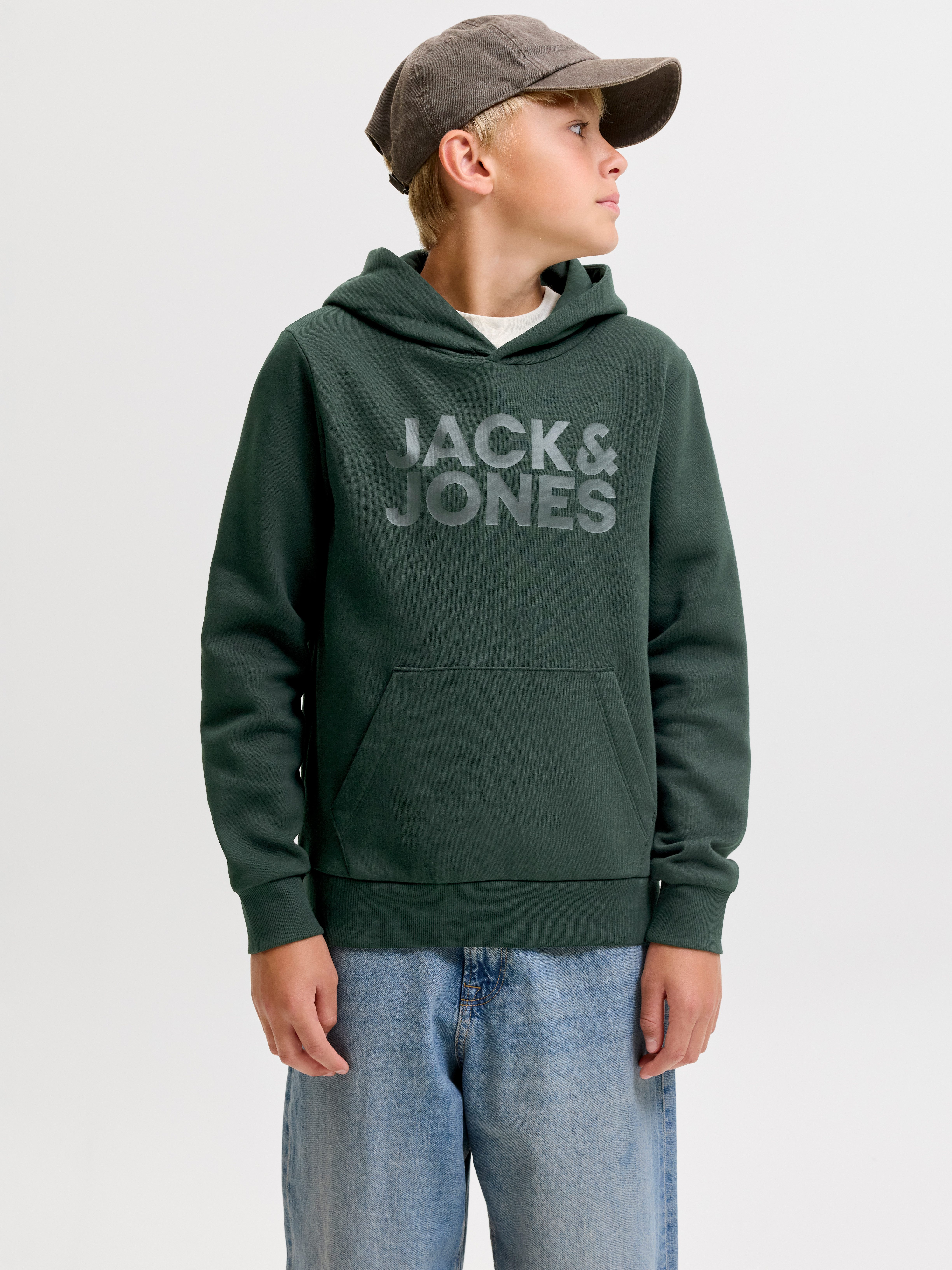 Jack & Jones Junior Kapuzensweatshirt JJECORP mit Druck, Kängurutasche, pflegeleicht Baumwollmischung, regular fit
