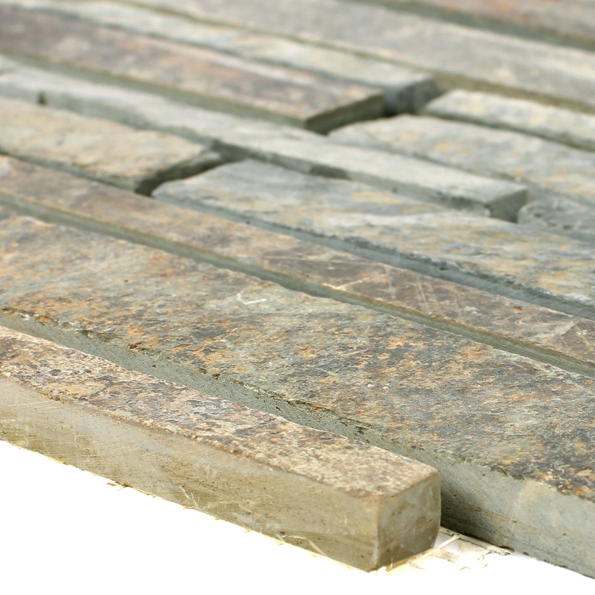 Mosafil Mosaikfliesen Mosaikfliesen Schiefer Naturstein Kilis, Naturstein-Schiefer 30.500x30.000, braun-rust, Verlegefertig auf ein Netz geklebt - Frostsicher - Wasserfest