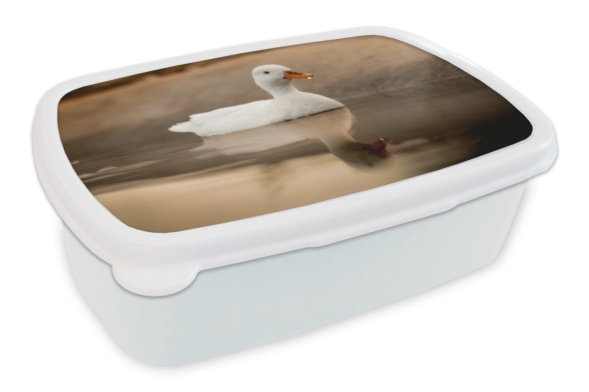 - und - MuchoWow Jungs Mädchen und Wasser Lunchbox Kunststoff, (2-tlg), Brotdose, für Kinder Erwachsene, Ente Brotbox - für Weiß, Vogel
