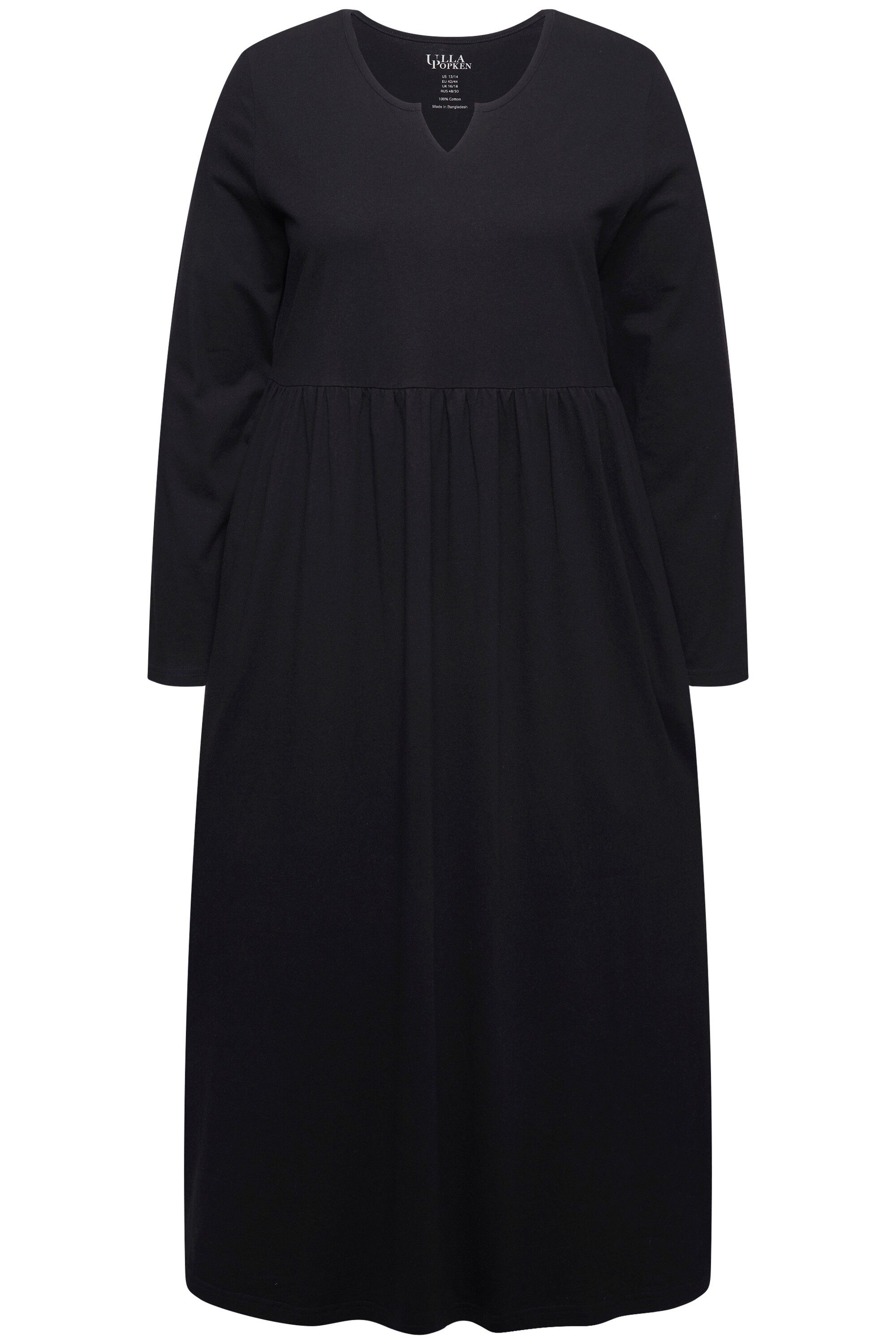 Ulla Popken Maxikleid Jersey-Maxikleid A-Linie Tunika-Ausschnitt Langarm günstig online kaufen