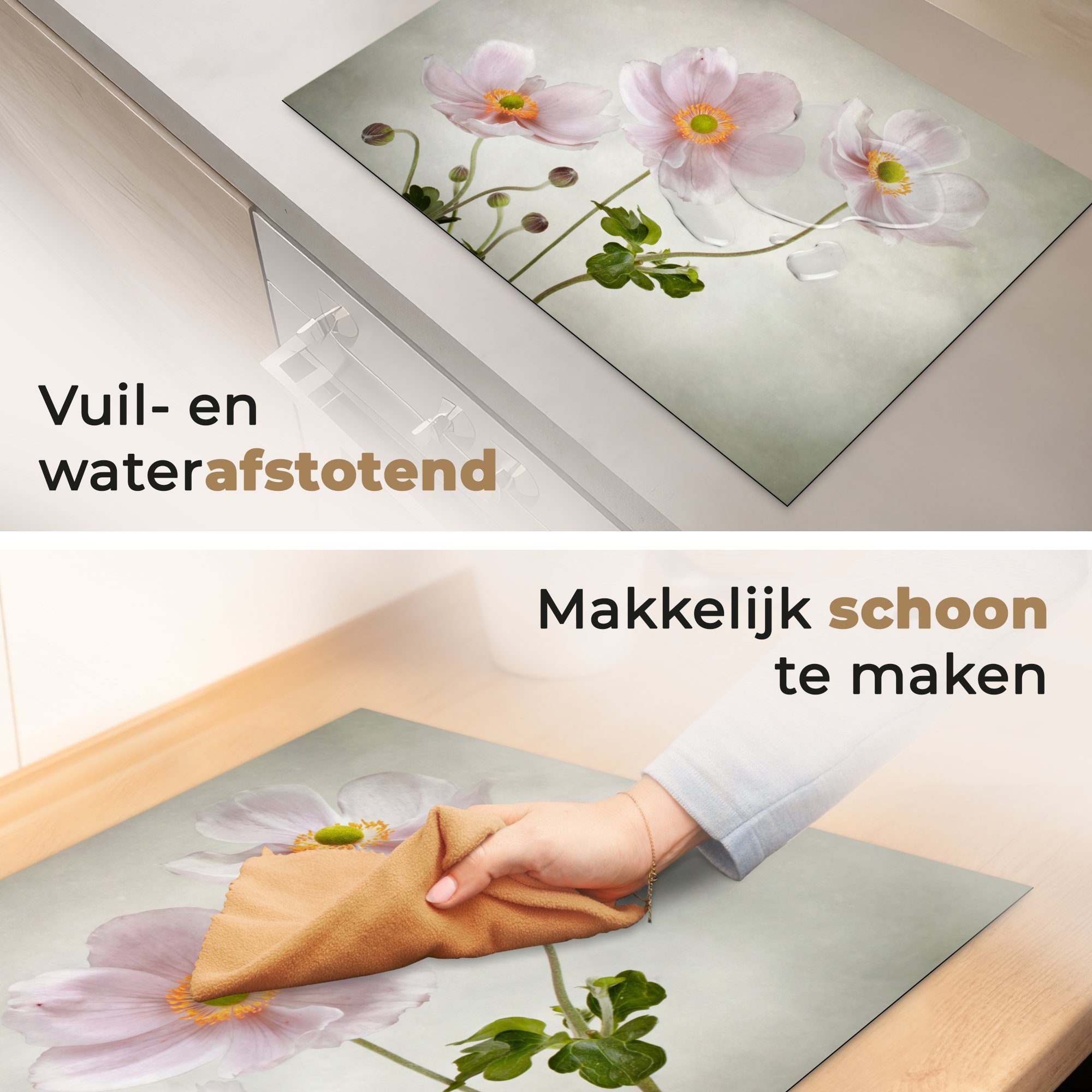 - Stillleben küche 81x52 - Ölfarbe MuchoWow Herdblende-/Abdeckplatte - Arbeitsplatte Blumen Vinyl, (1 Mohn Ceranfeldabdeckung, Rosa, cm, tlg), für -