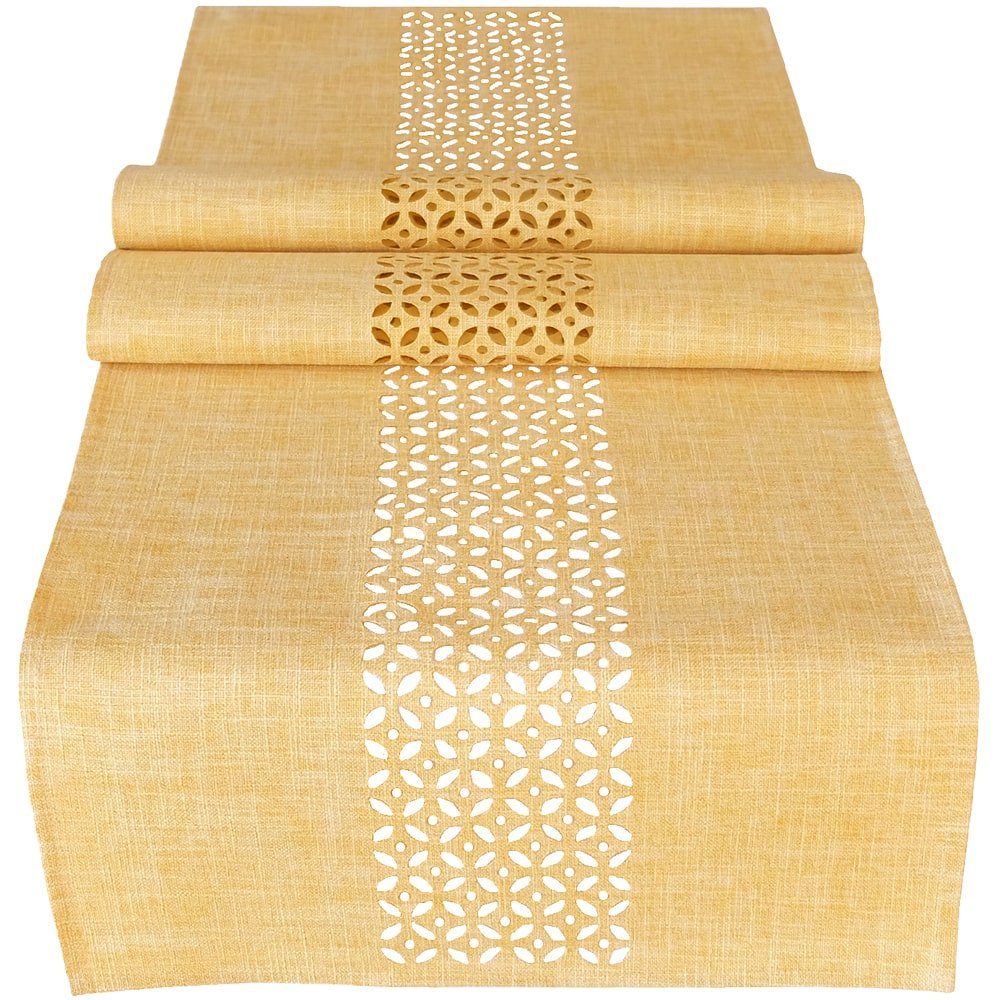 matches21 HOME & HOBBY Tischdecke Tischläufer Durchbrochene Ornamente gelb 40x140 cm (1-tlg)