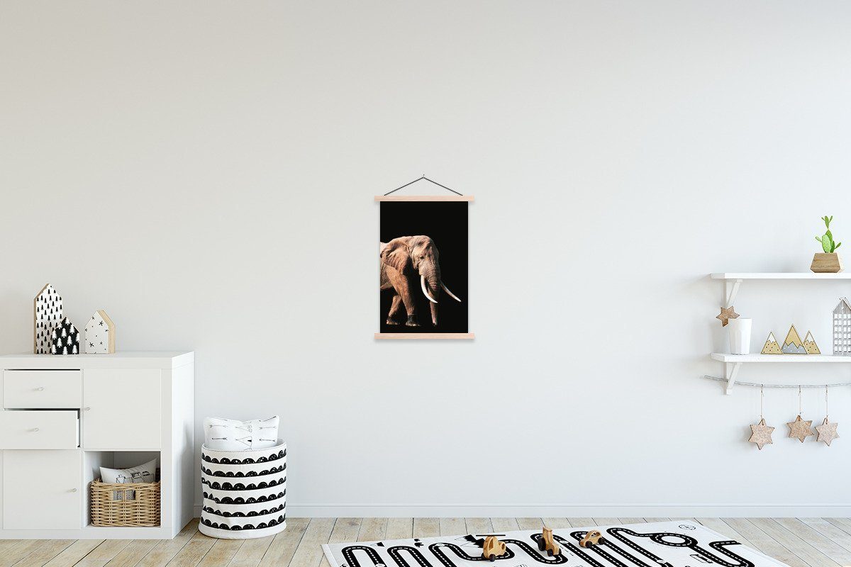 MuchoWow Poster Elefant - Schwarz - Grau, (1 St), Posterleiste, Textilposter für Wohnzimmer, Bilderleiste, Magnetisch