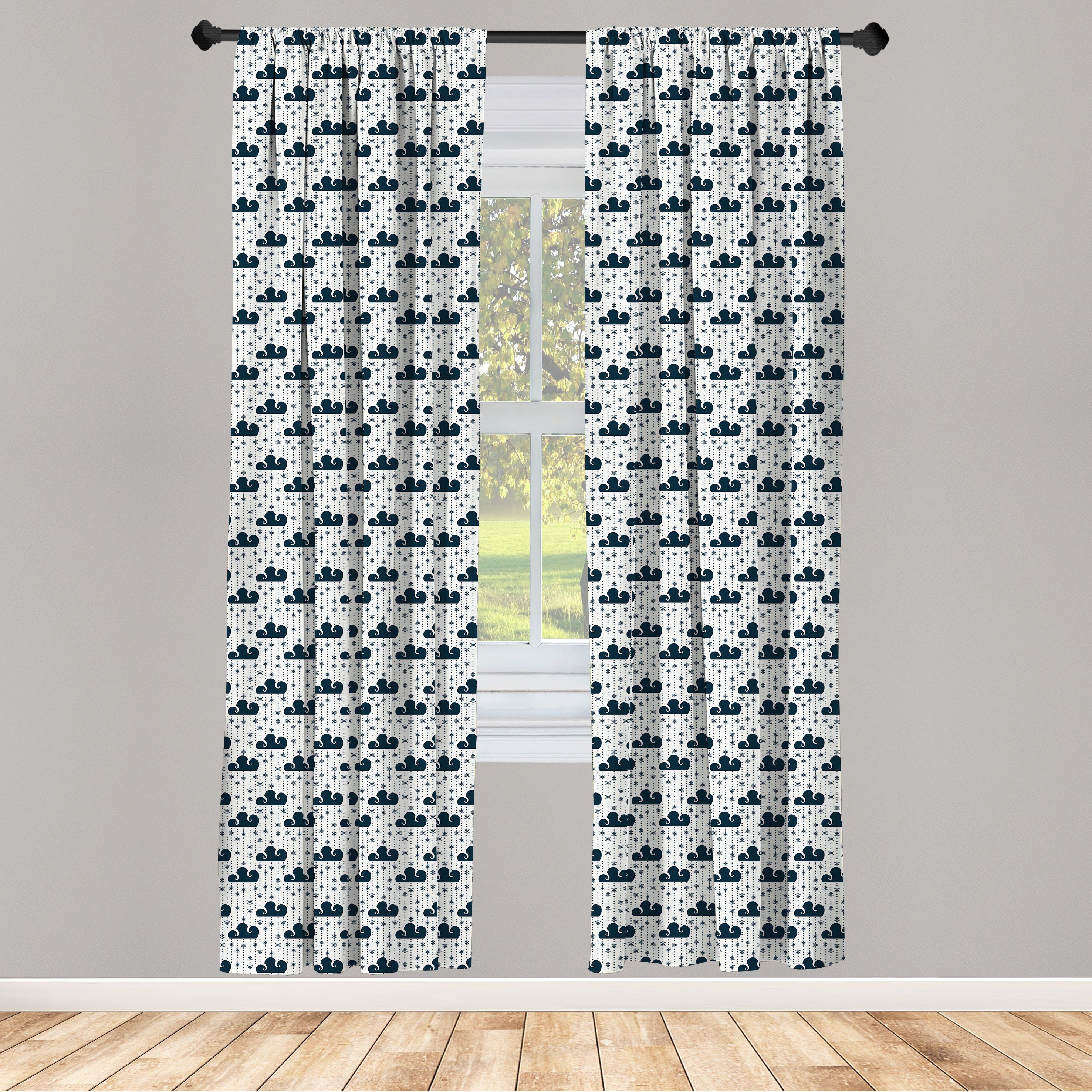 Gardine Vorhang für Wohnzimmer Schlafzimmer Dekor, Abakuhaus, Microfaser, Wolke Cumulus Schneeflocken Grafik