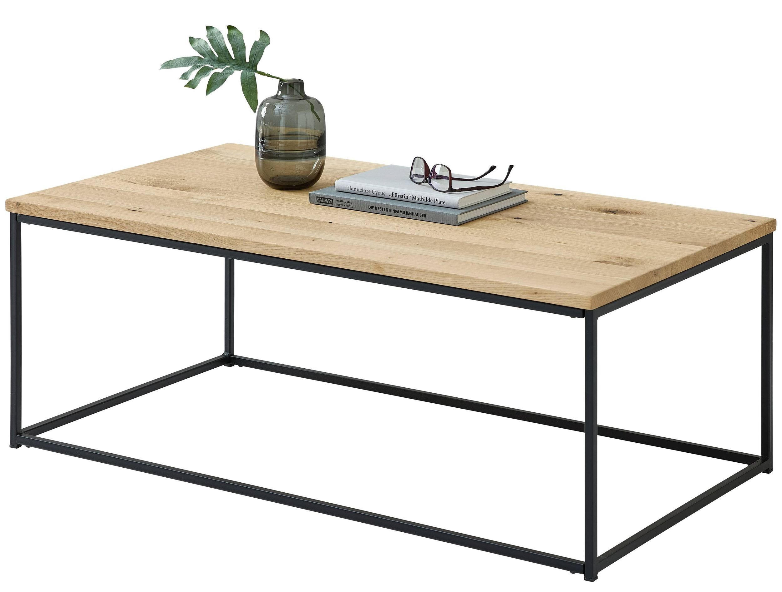 Bega Consult Couchtisch Couchtisch THOR 110 x 60 cm Platte Eiche geölt Metallgestell schwarz