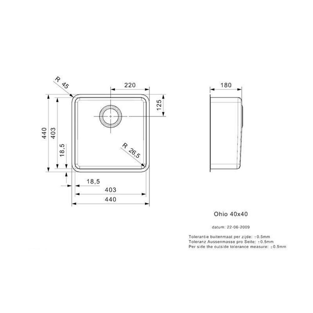 REGINOX Edelstahlspüle Ohio 40 x 40 Edelstahl mit Handbetätigung, 44/44 cm