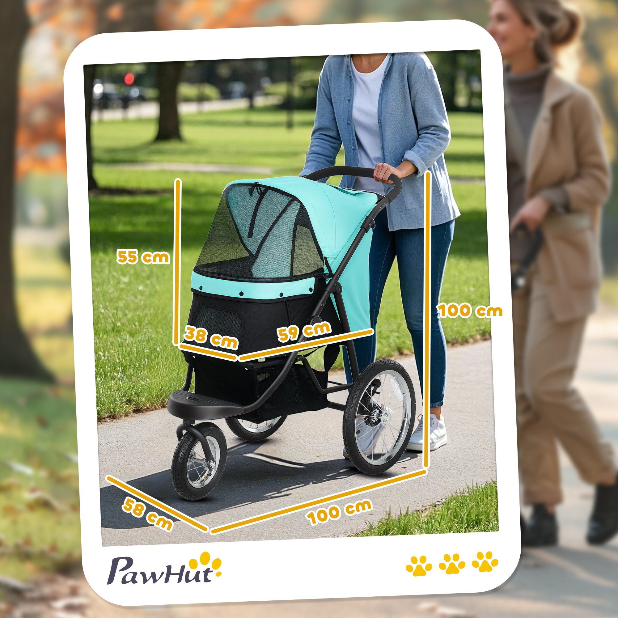 PawHut Hundebuggy Hundewagen klappbar Katzenbuggy mit Kissen und Sicherheitsleinen, (Jogger Hundewagen, 1-tlg), für kleine Hunde & Katzen bis 10 kg, Türkis
