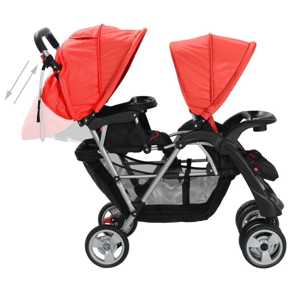 vidaXL Kinder-Buggy Tandem-Kinderwagen und Rot Stahl Schwarz Rot | Rot