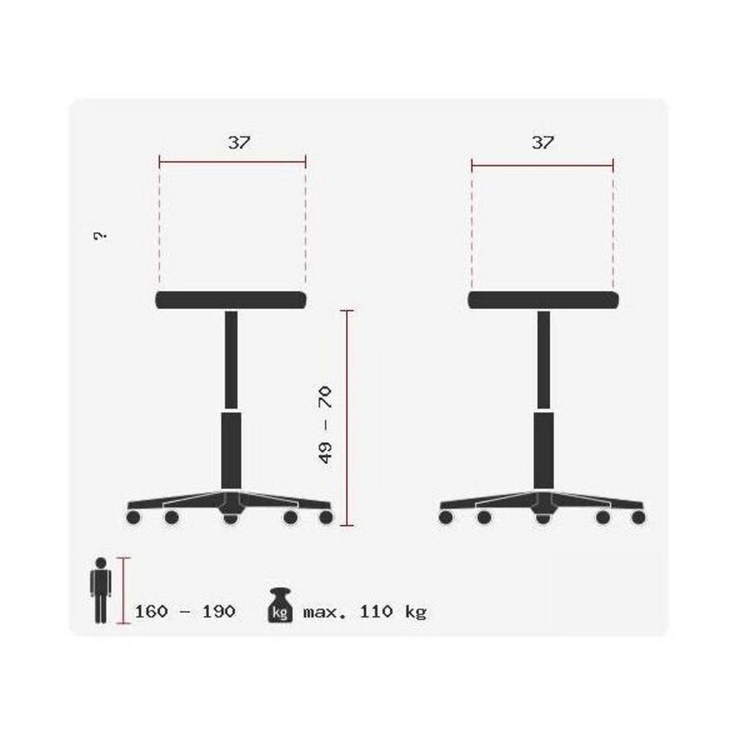 TOPSTAR Stehhilfe SITNESS HIGH BOB Arbeitshocker Stoff Höhe 70.0 cm, Ergonomischer Hocker höhenverstellbar