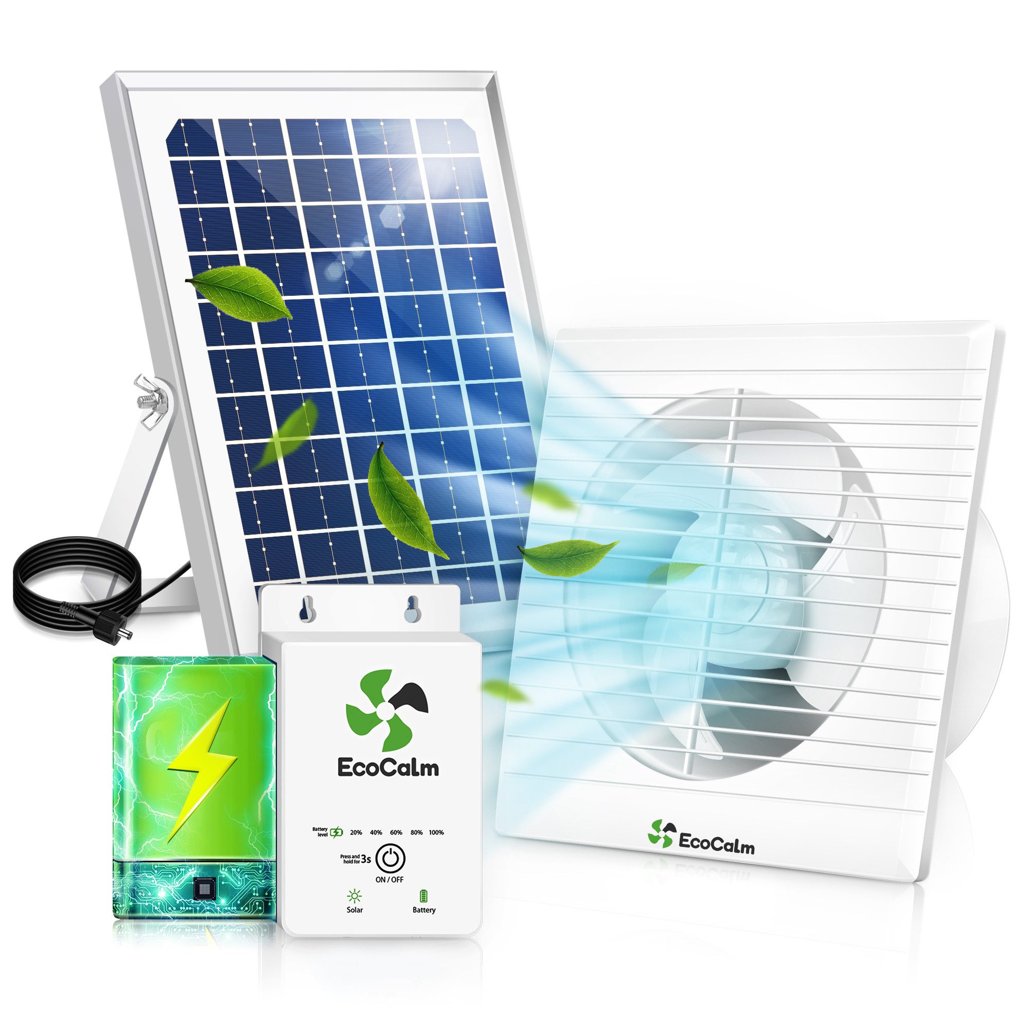 ecoCalm Akku-Ventilator Wasserdichter Solarventilator Outdoor, 100mm mit Ba günstig online kaufen