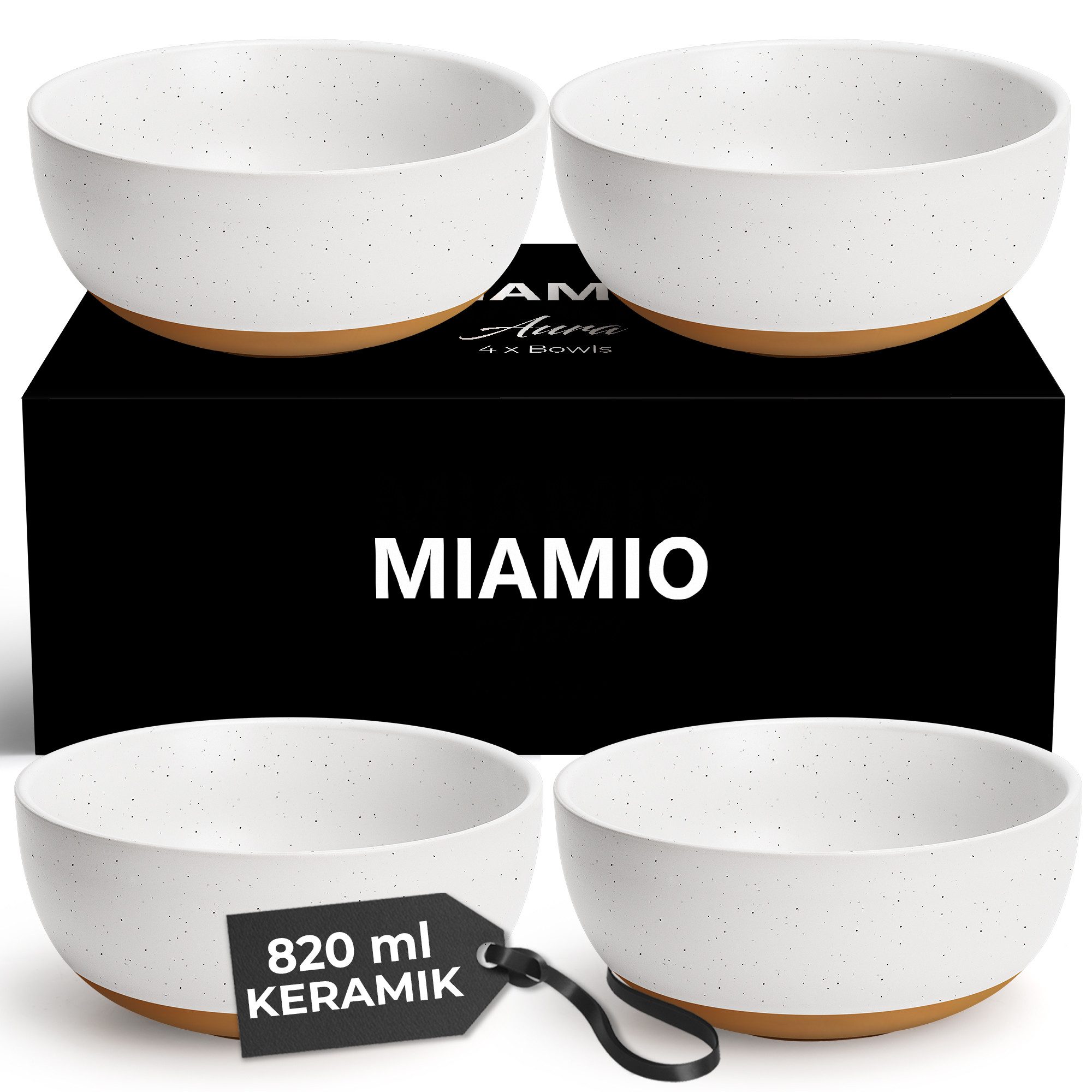 MiaMio Müslischale Aura Creamy Cocoa, 820 ml, Keramik, (Set, 4-tlg), 820 ml, Ø 16 cm, 7 cm hoch