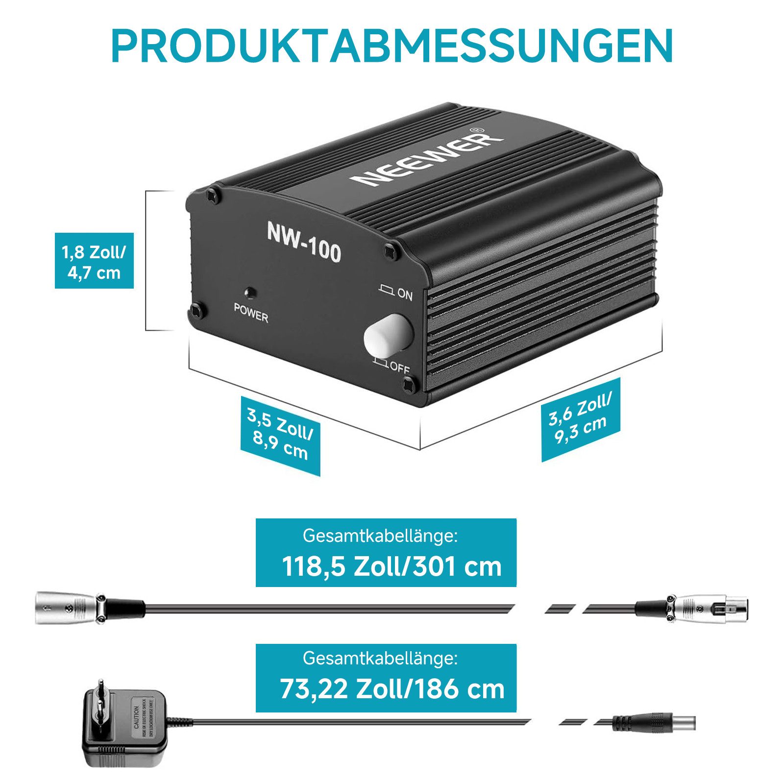 Neewer NW-100 1 Kanal 48V Phantomspeisung mit Adapter, XLR Mikrofonkabel Digitales Aufnahmegerät (für Kondensatormikrofon Musikaufnahmegerät)