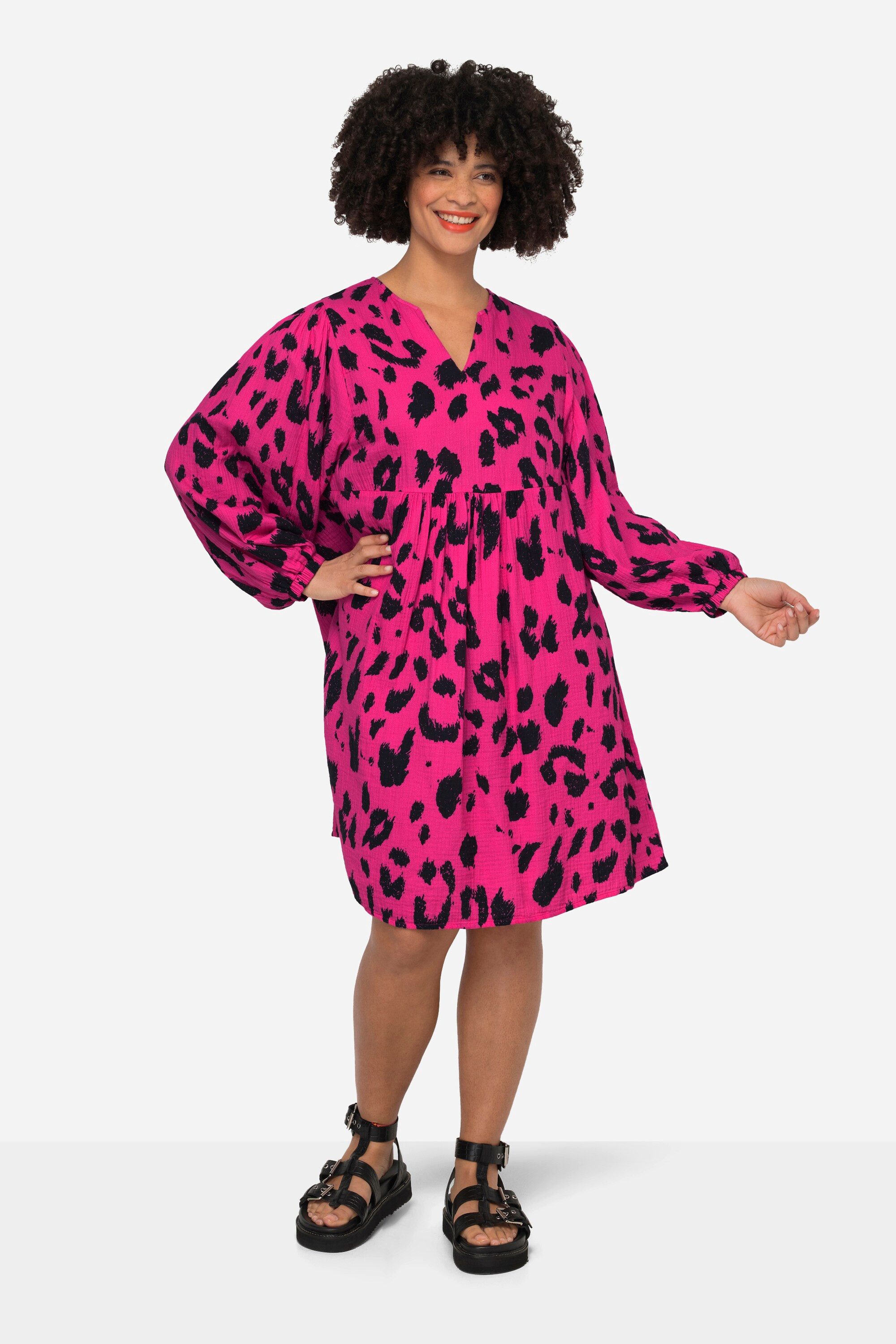 Angel of Style Midikleid Musselin-Kleid Leodruck Tunika-Ausschnitt