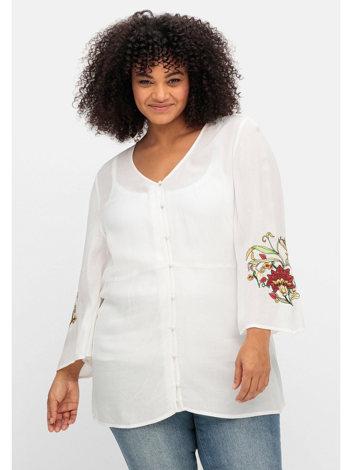 sheego by Joe Browns Longbluse Große Größen mit bestickten Trompetenärmeln