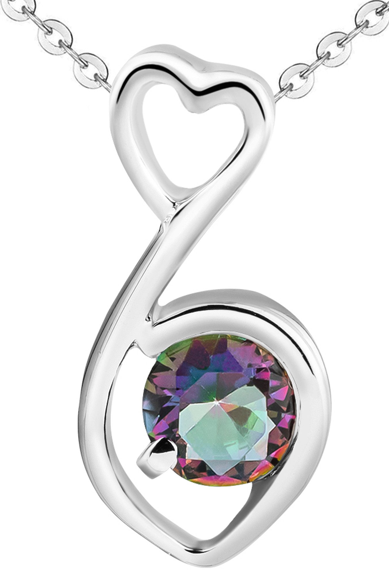 Silberkette Mystik Topas Stein 925 Silber Kette mit Herz Anhänger Herzkette