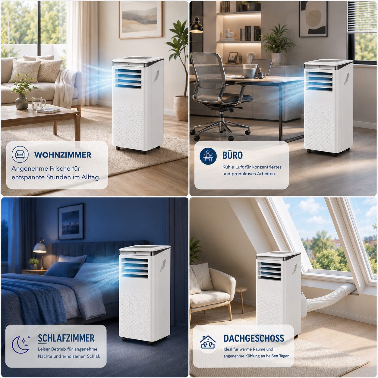 VESKA Klimagerät Klimaanlage Mobil 10000 BTU/h - 2.900 Watt, Monoblock mit WiFi/ App - Fernbedienung, Timer, Luftentfeuchter