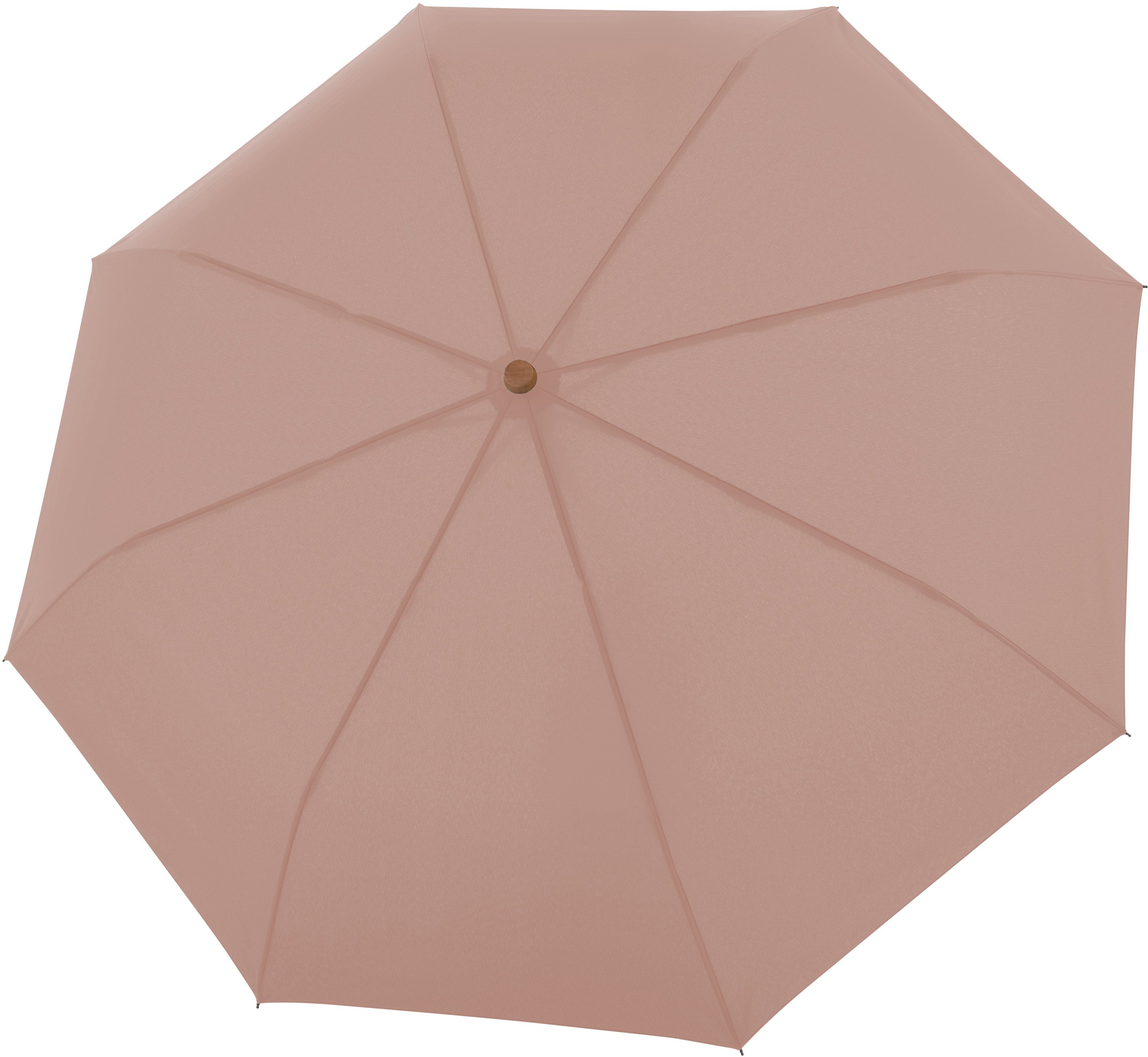 doppler® Taschenregenschirm nature Mini, gentle rose, aus recyceltem Material mit Griff aus FSC®- schützt Wald - weltweit | Taschenschirme