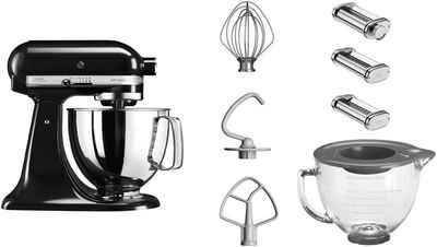 KitchenAid Küchenmaschine 5KSM125EOB, 300 W, 4,8 l Schüssel, mit Gratis Glasschüssel+3 Nudelvorsätzen