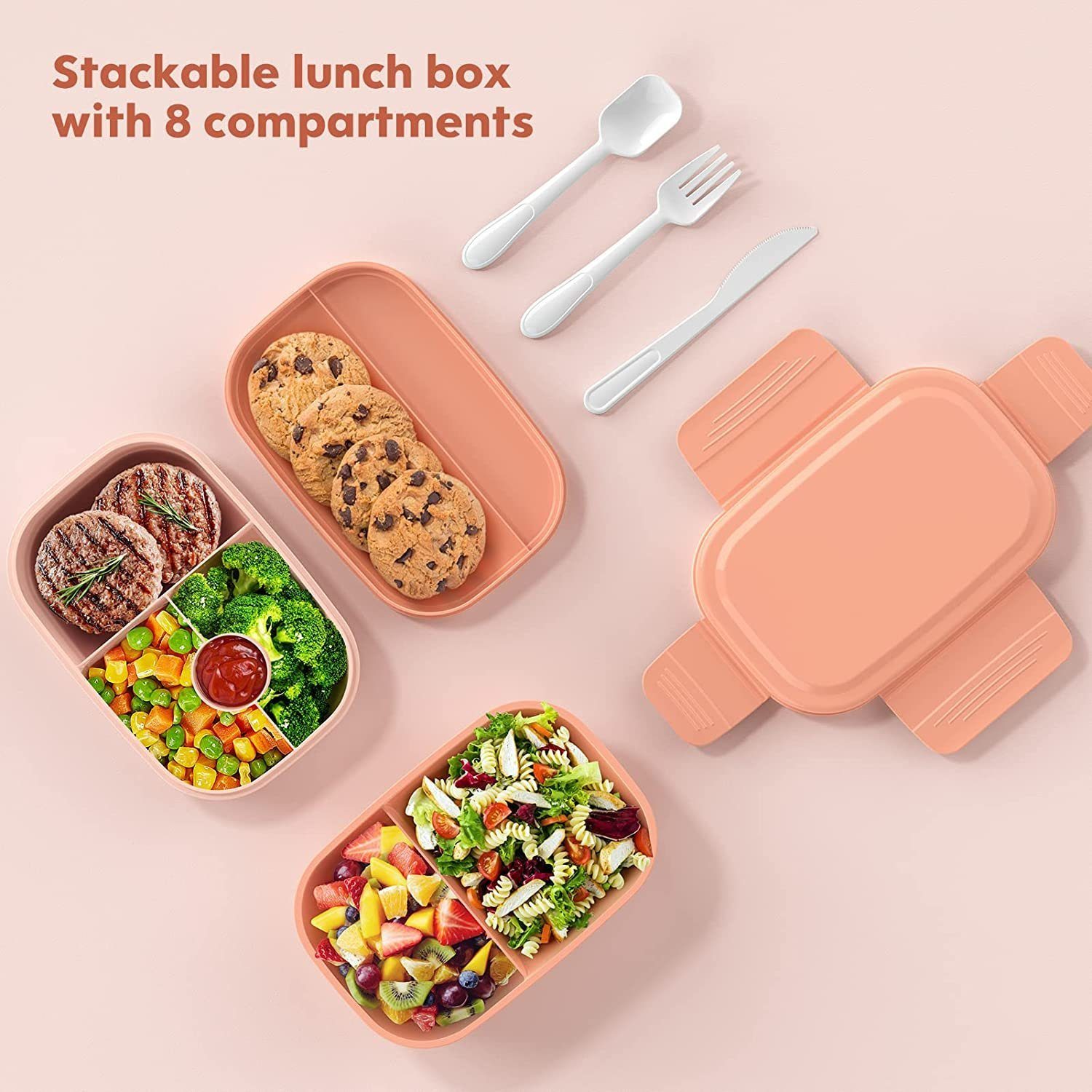 Lunchbox Fächer Kinder Erwachsene,Brotdose 1900ML Rosa DOPWii mit Lunchbox für