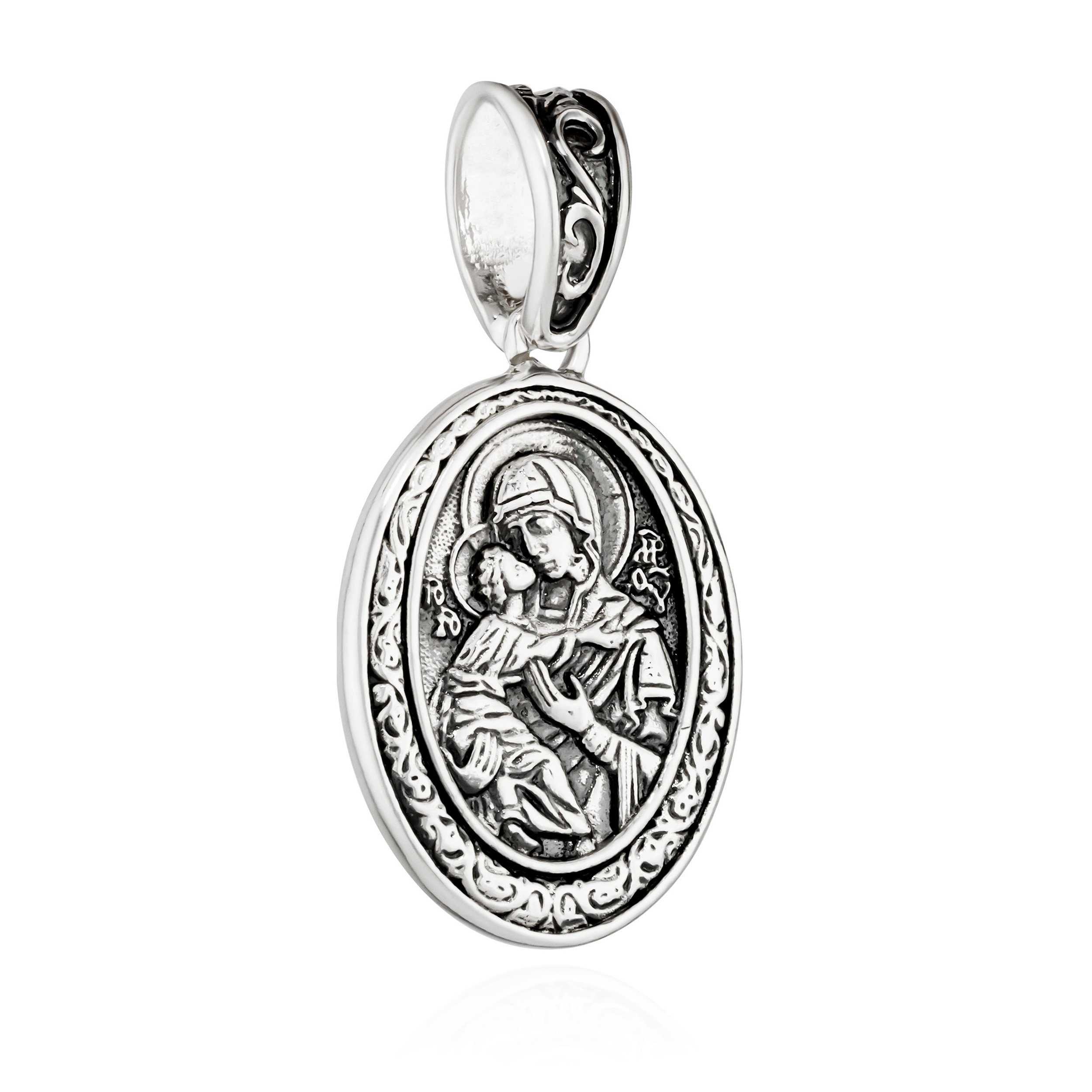 Kreuzanhänger Detaillierter Ikone Anhänger 925 Silber Gottesmutter von Wladimir 22mm