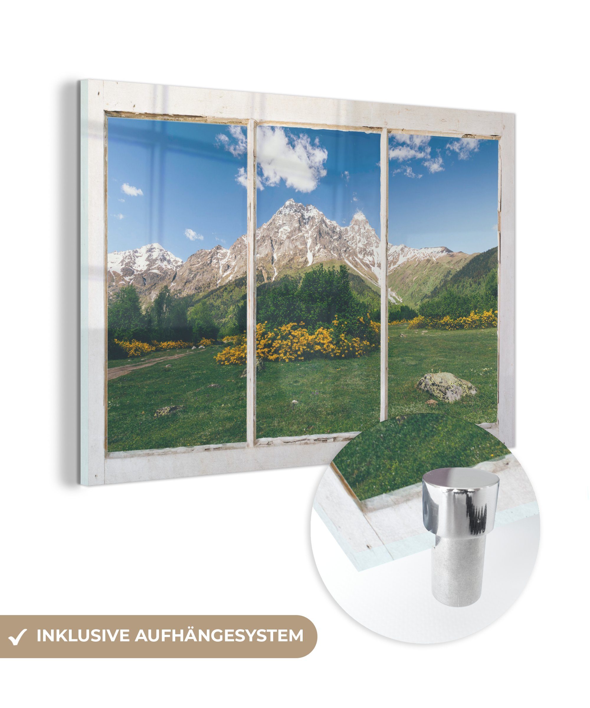 MuchoWow Acrylglasbild Ausblick - Felsen - Blumen, (1 St), Glasbilder - Bilder auf Glas Wandbild - Foto auf Glas - Wanddekoration