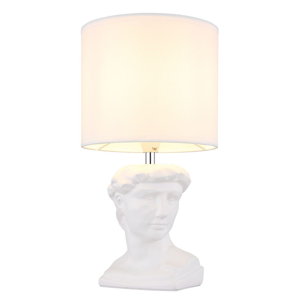 GLOBO LIGHTING LED Tischleuchte, Leuchtmittel inklusive, Warmweiß, Tischlampe Beistellleuchte Textil Keramik Statue weiß Skulptur LED