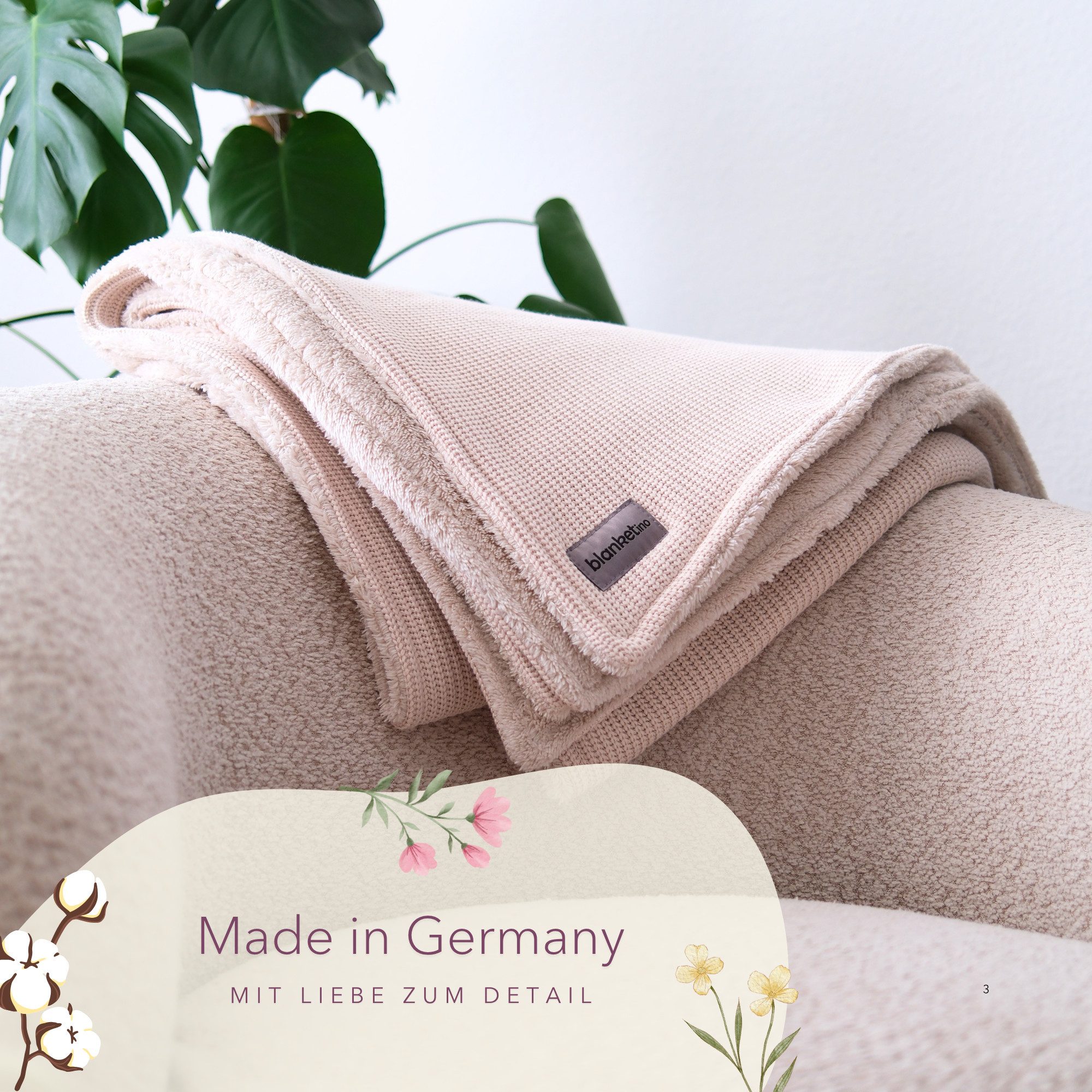 Wohndecke Premium Kuscheldecke mit Baumwollstrick, blanketino, extra voluminös – Bild 4 von 5